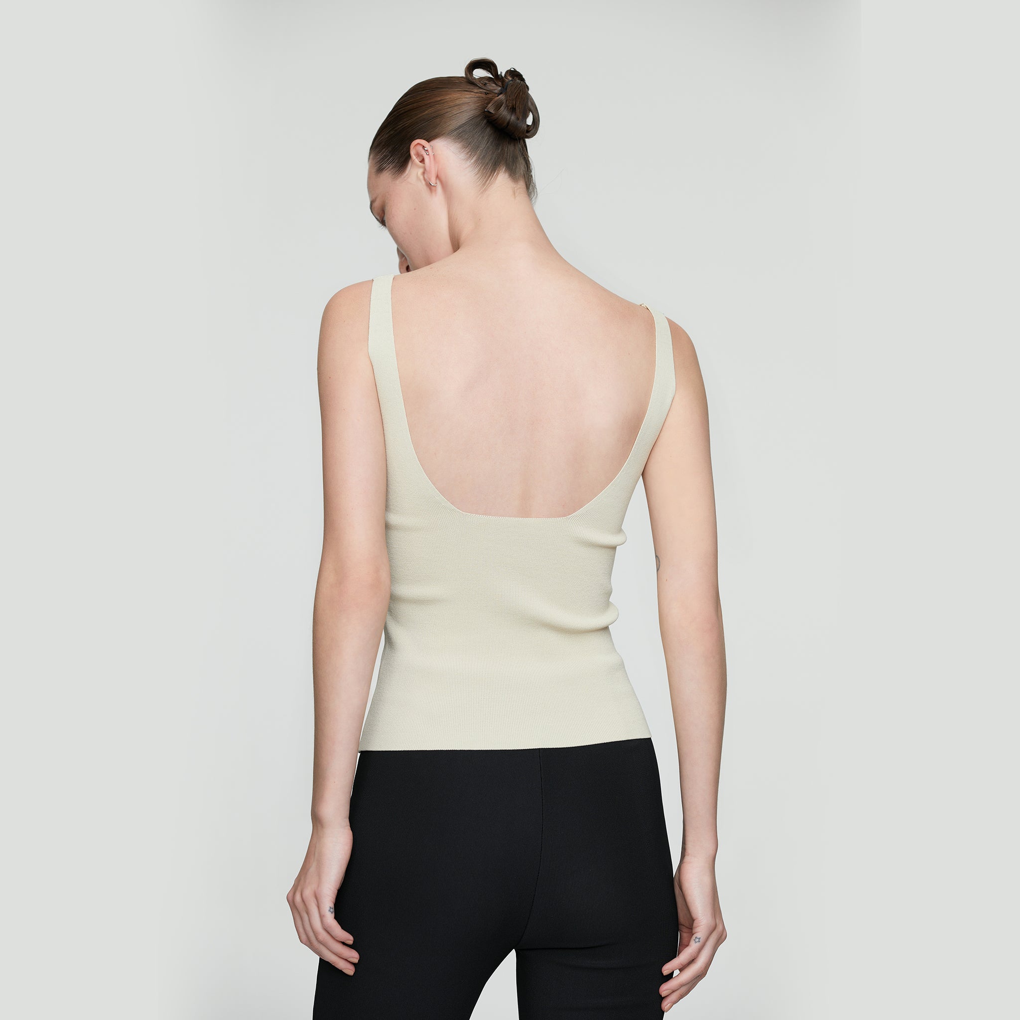 Knitted Square Neck Open-back Vest,Sand