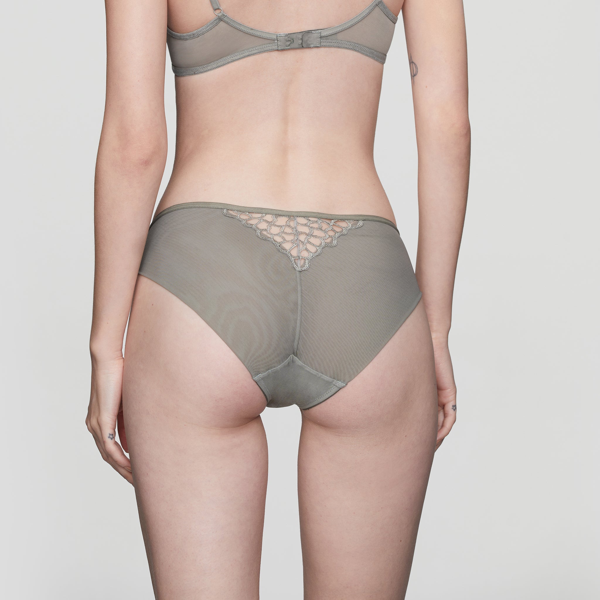 Mesh Lace Mid-waist Briefs with Embroidred Tulle,Aqua