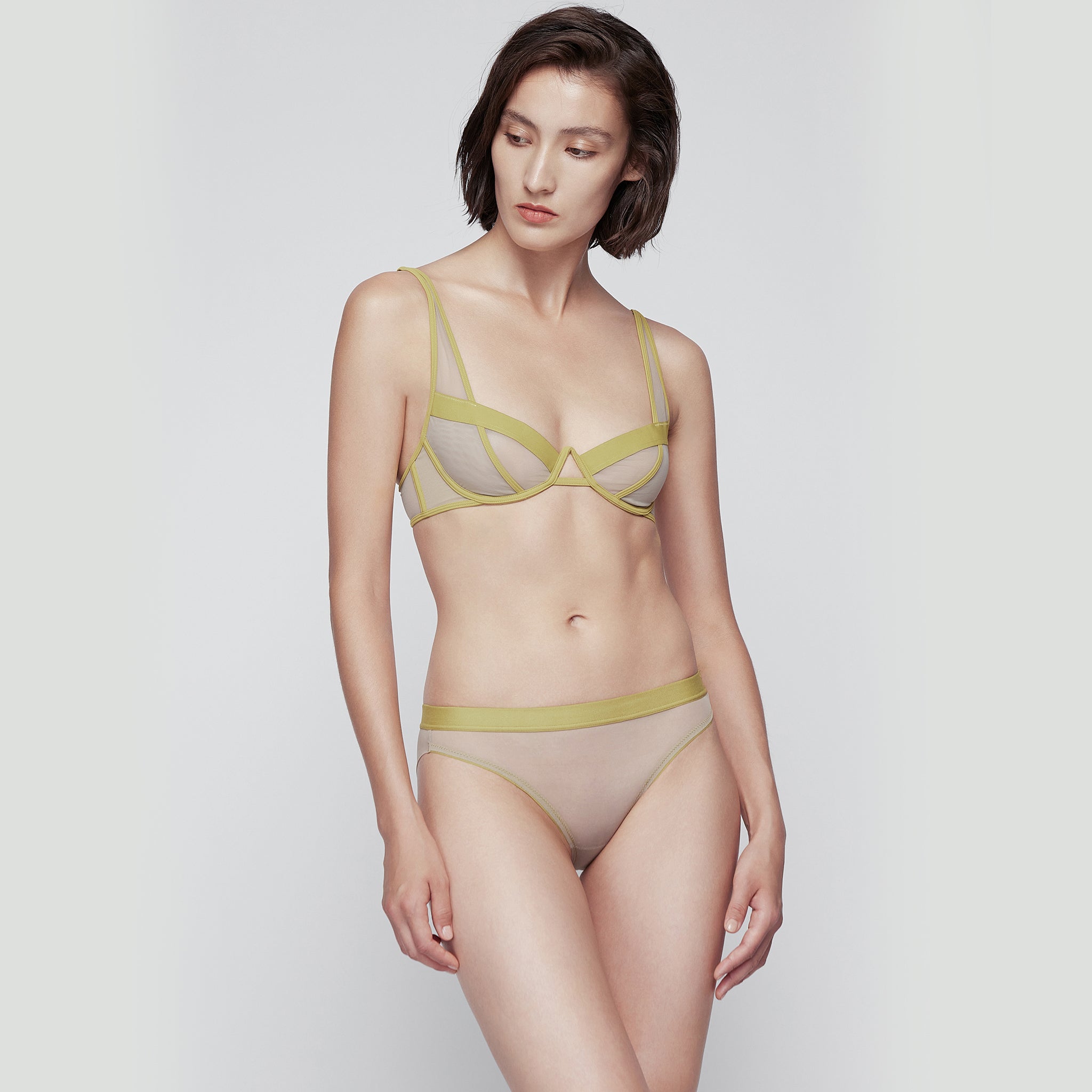 Stretch-Mesh Underwire Bra, Wasabi Green