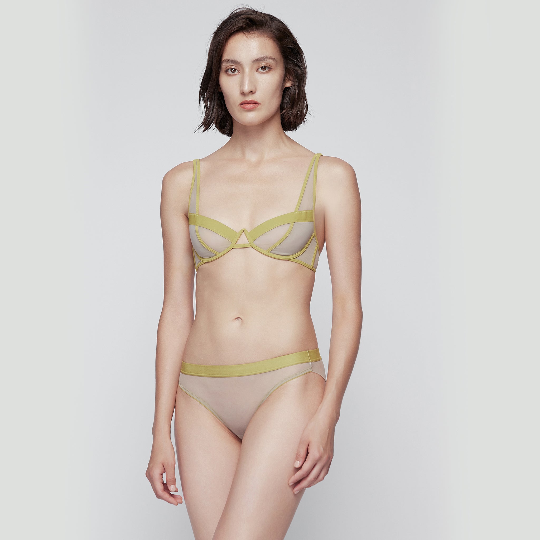 Stretch-Mesh Underwire Bra, Wasabi Green