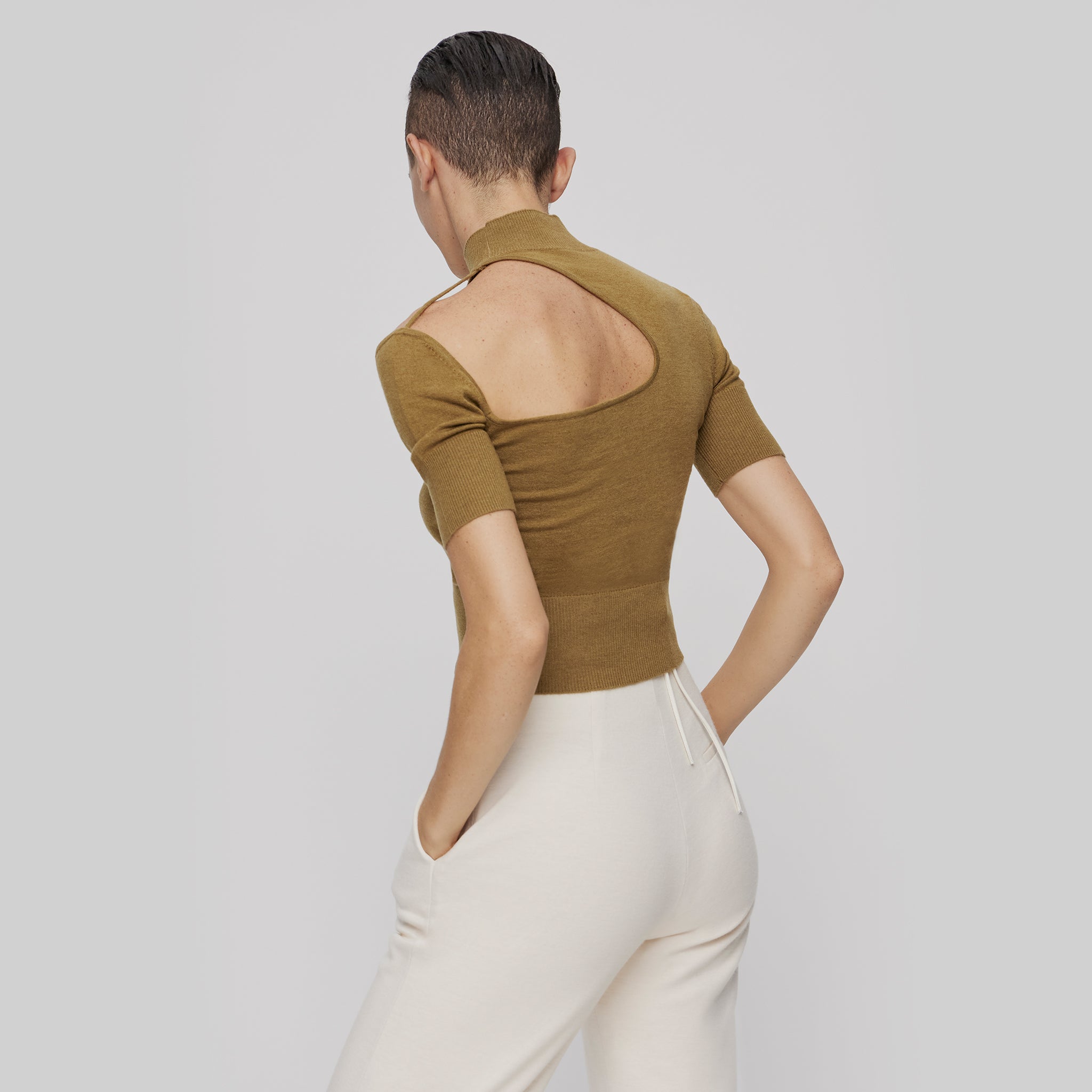 Knitted Cut-out Shoulder Top,Ginger