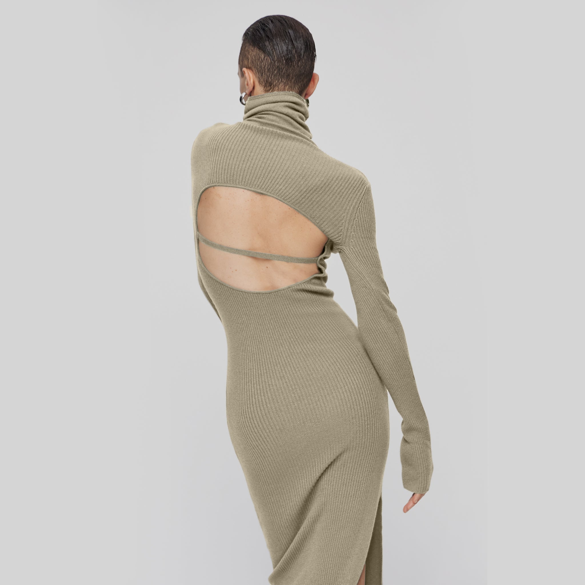 Open-back Wool-blend Maxi Dress,Grayish Green