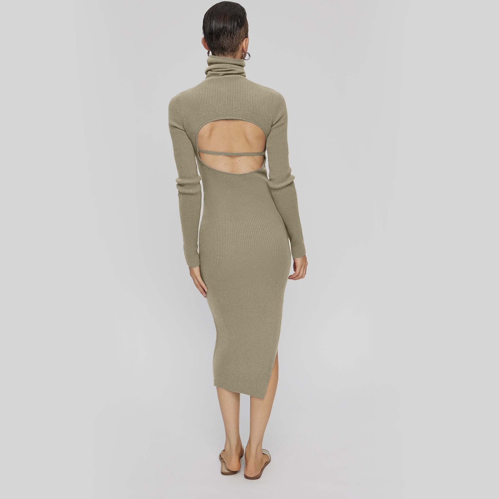 Open-back Wool-blend Maxi Dress,Grayish Green