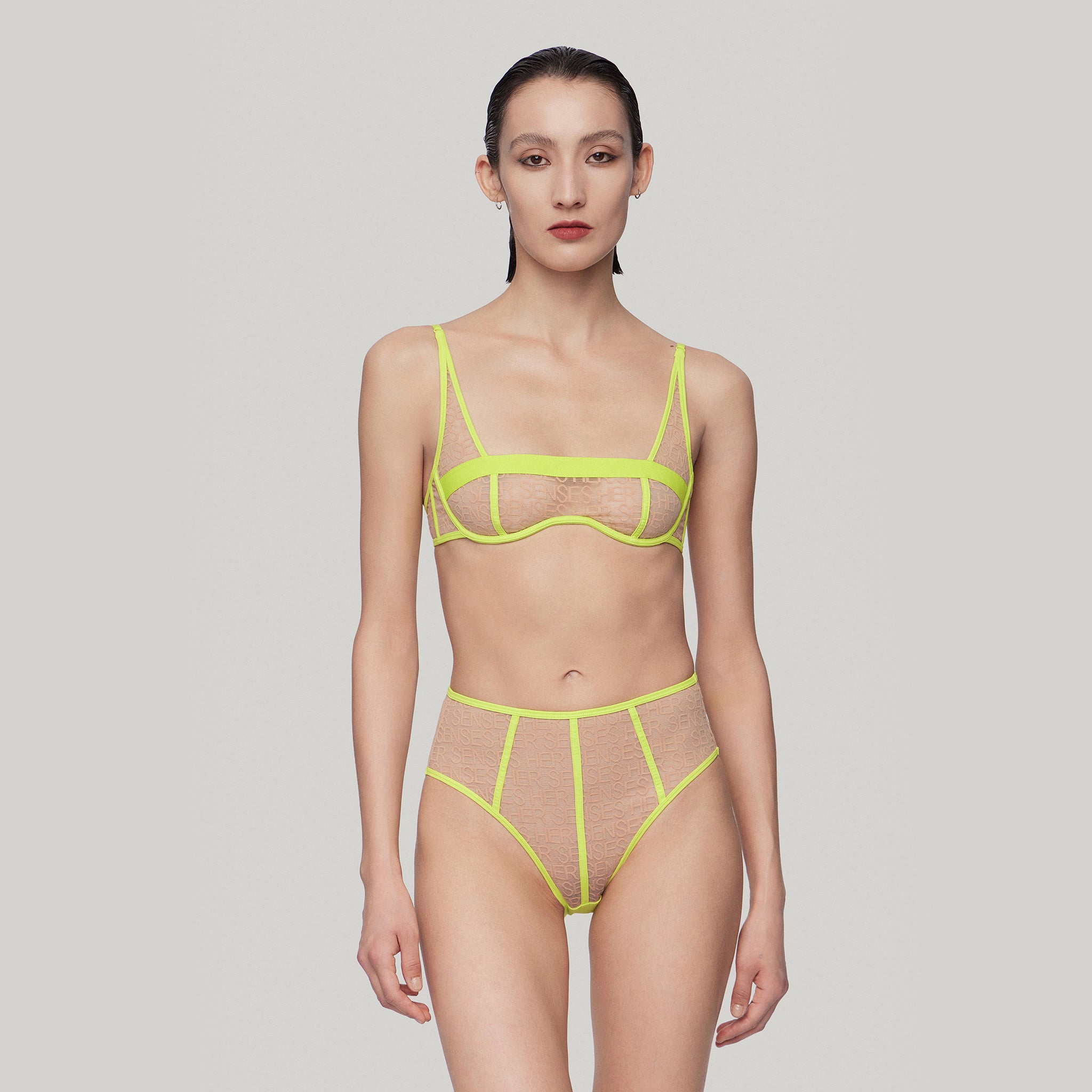 LOGO Mesh Underwire Bandeau,Neon Yellow