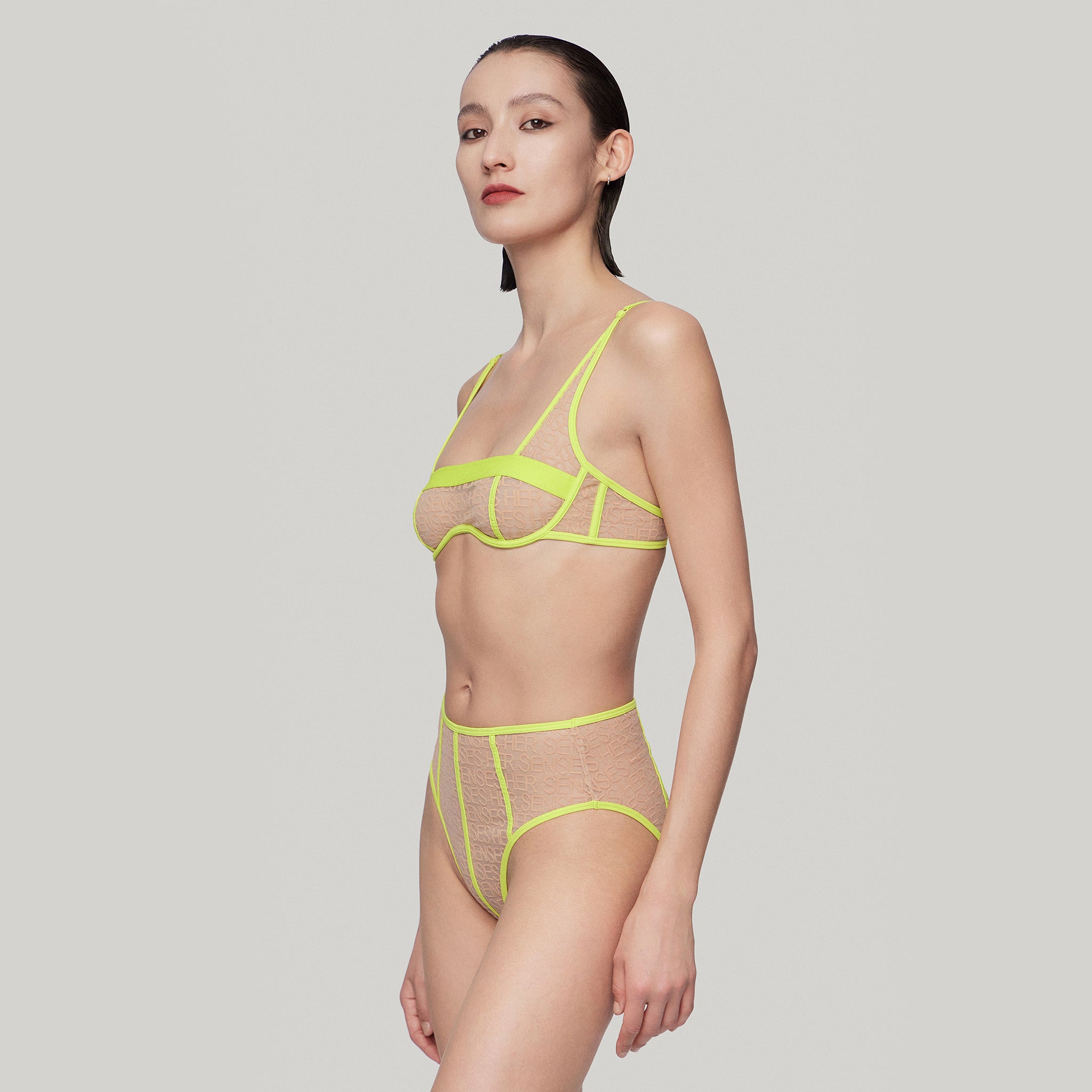 LOGO Mesh Underwire Bandeau,Neon Yellow