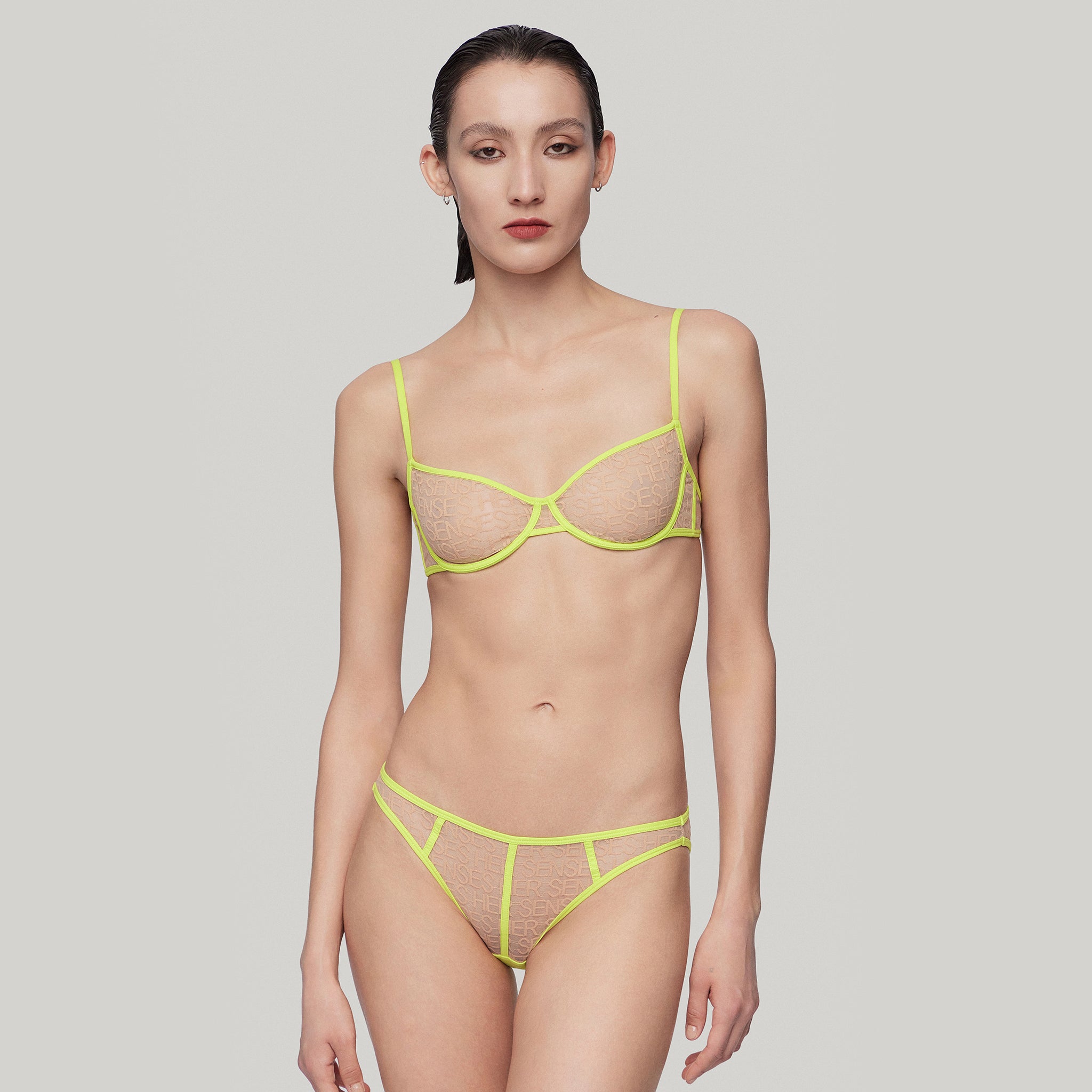 LOGO Mesh 3/4 Underwire Bra,Neon Yellow