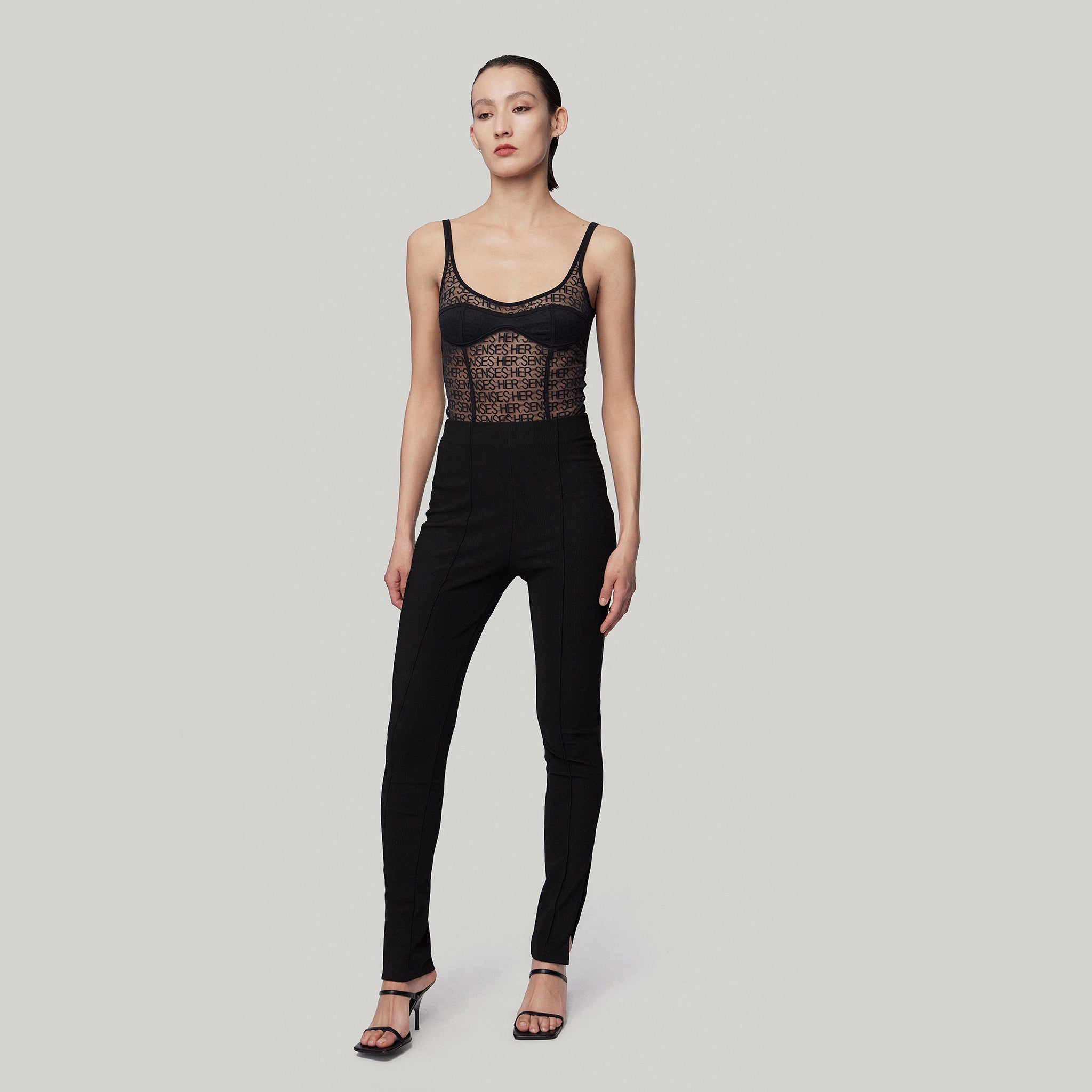 LOGO Mesh Bodysuits,Black