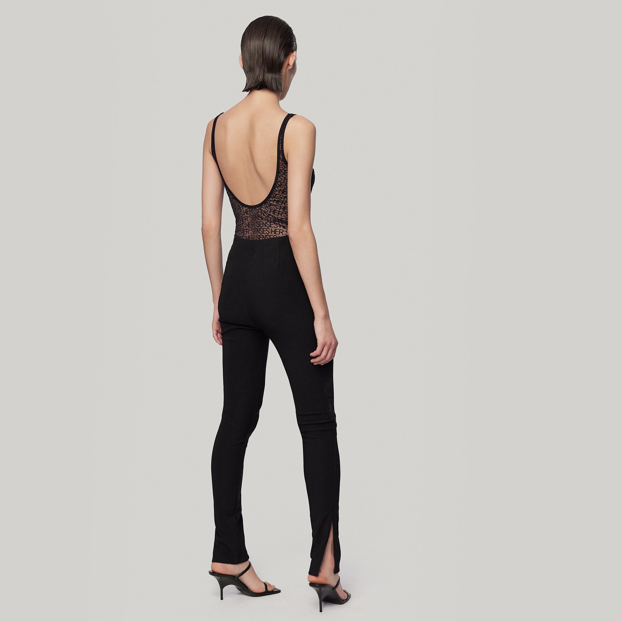 LOGO Mesh Bodysuits,Black