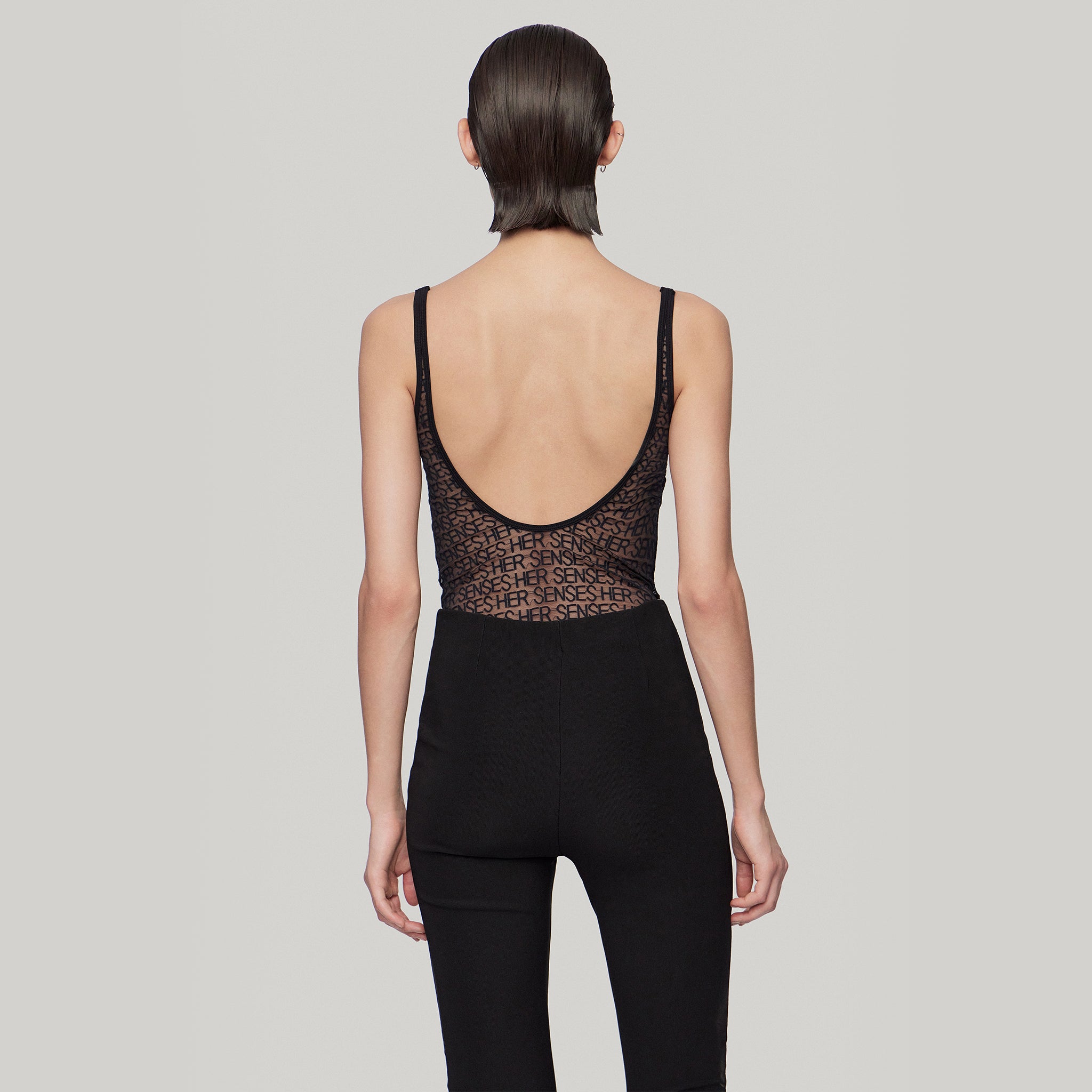 LOGO Mesh Bodysuits,Black