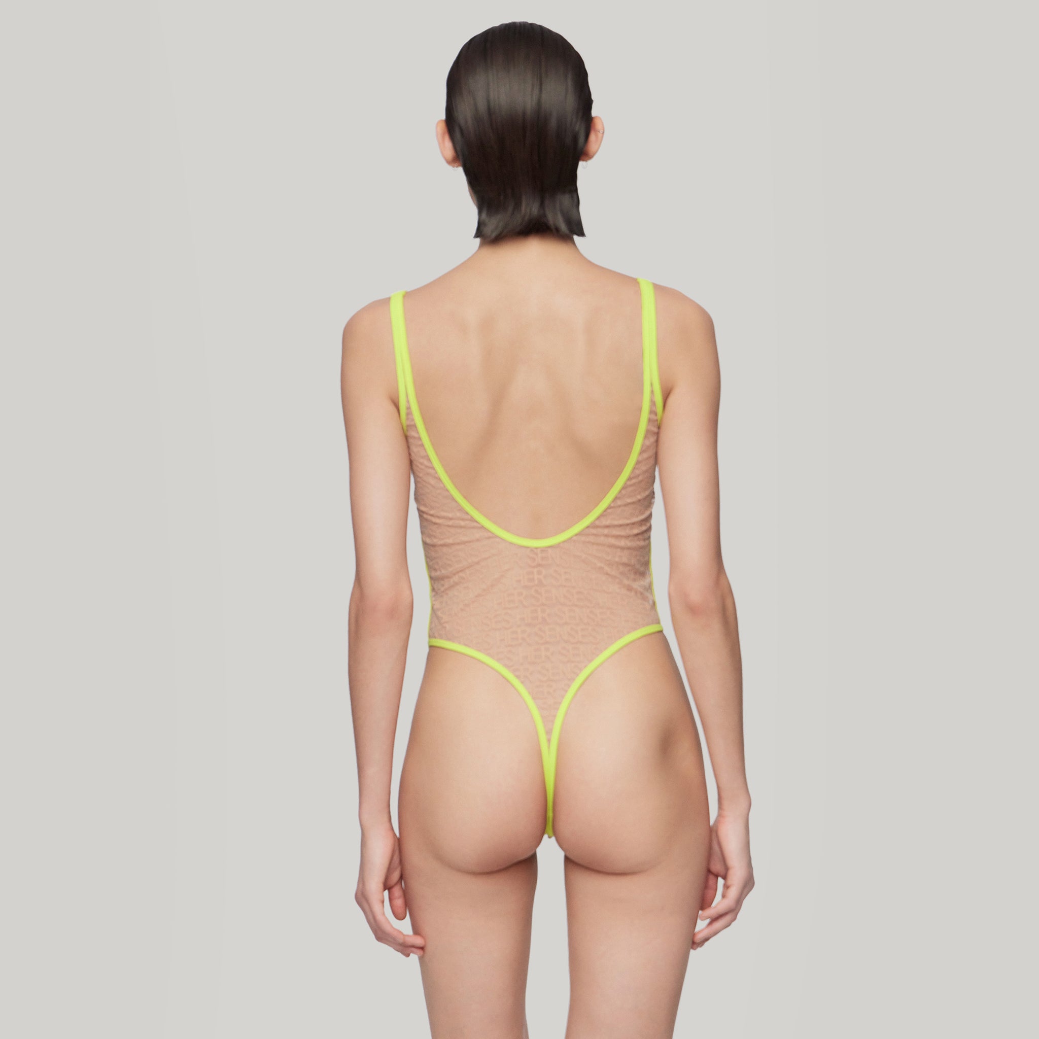 LOGO Mesh Bodysuits,Neon Yellow