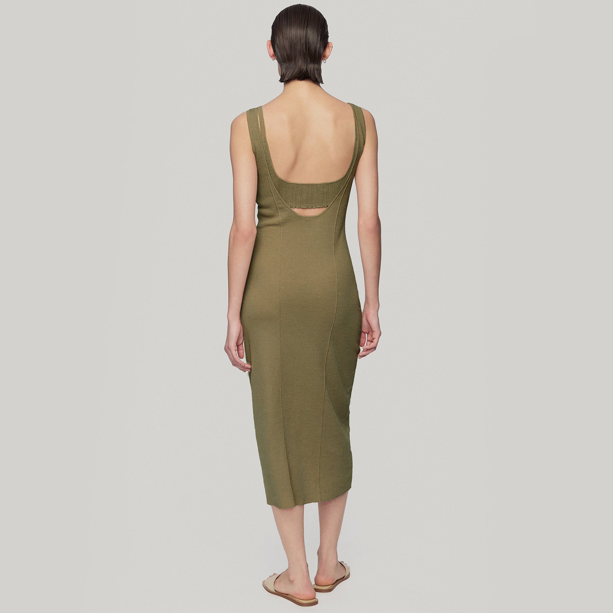 Two-piece Knit Midi Dress,Tobacco Green