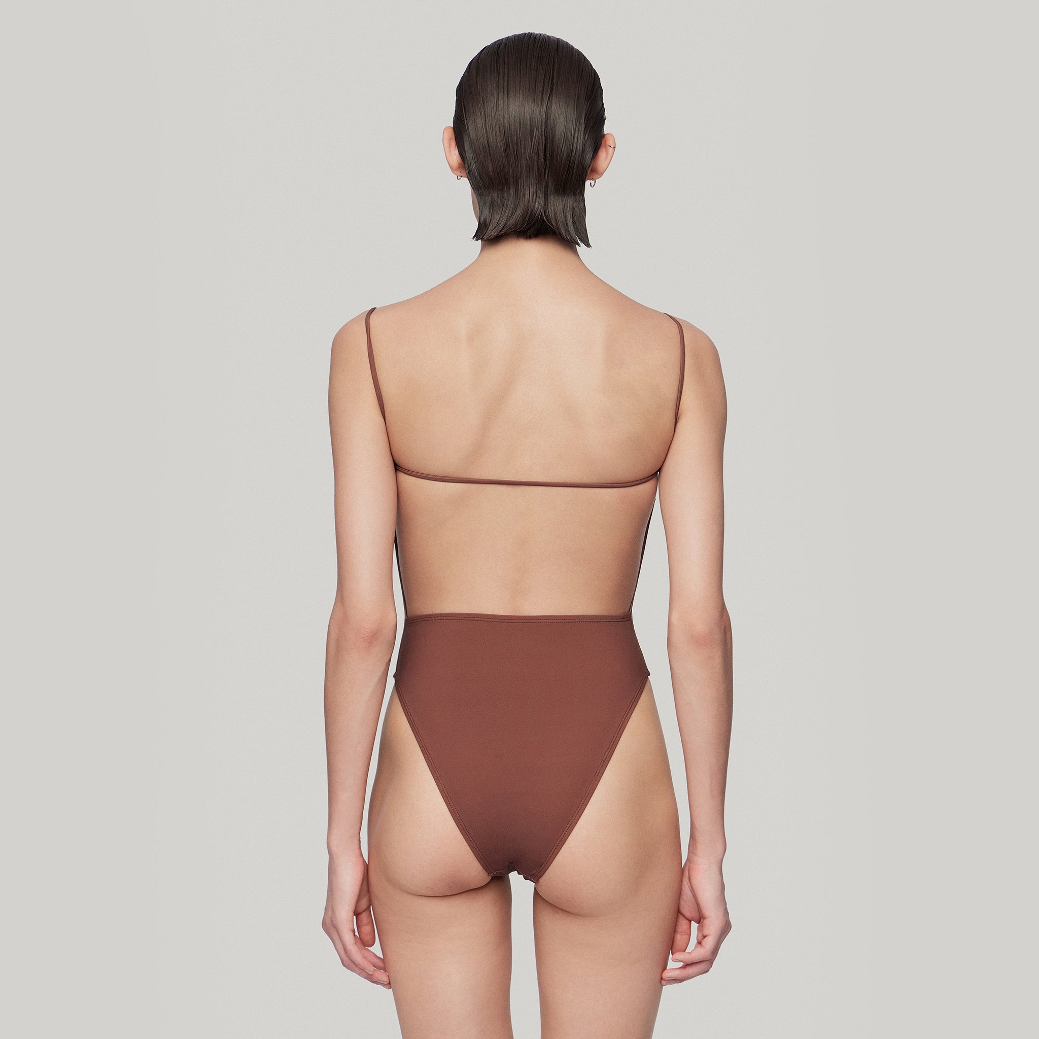 Open-back Swimsuit,Brown