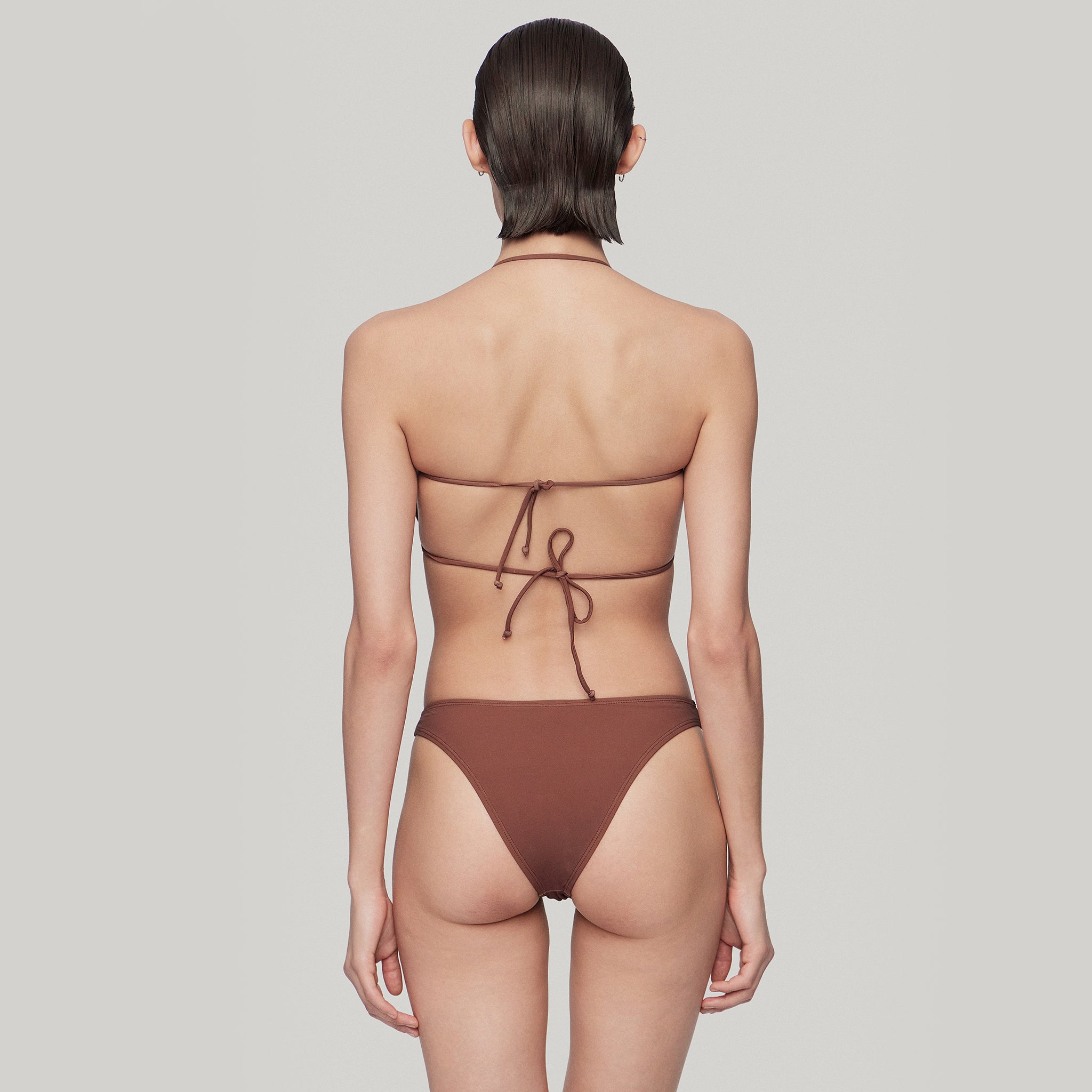 Drawstring Bikini Top,Brown