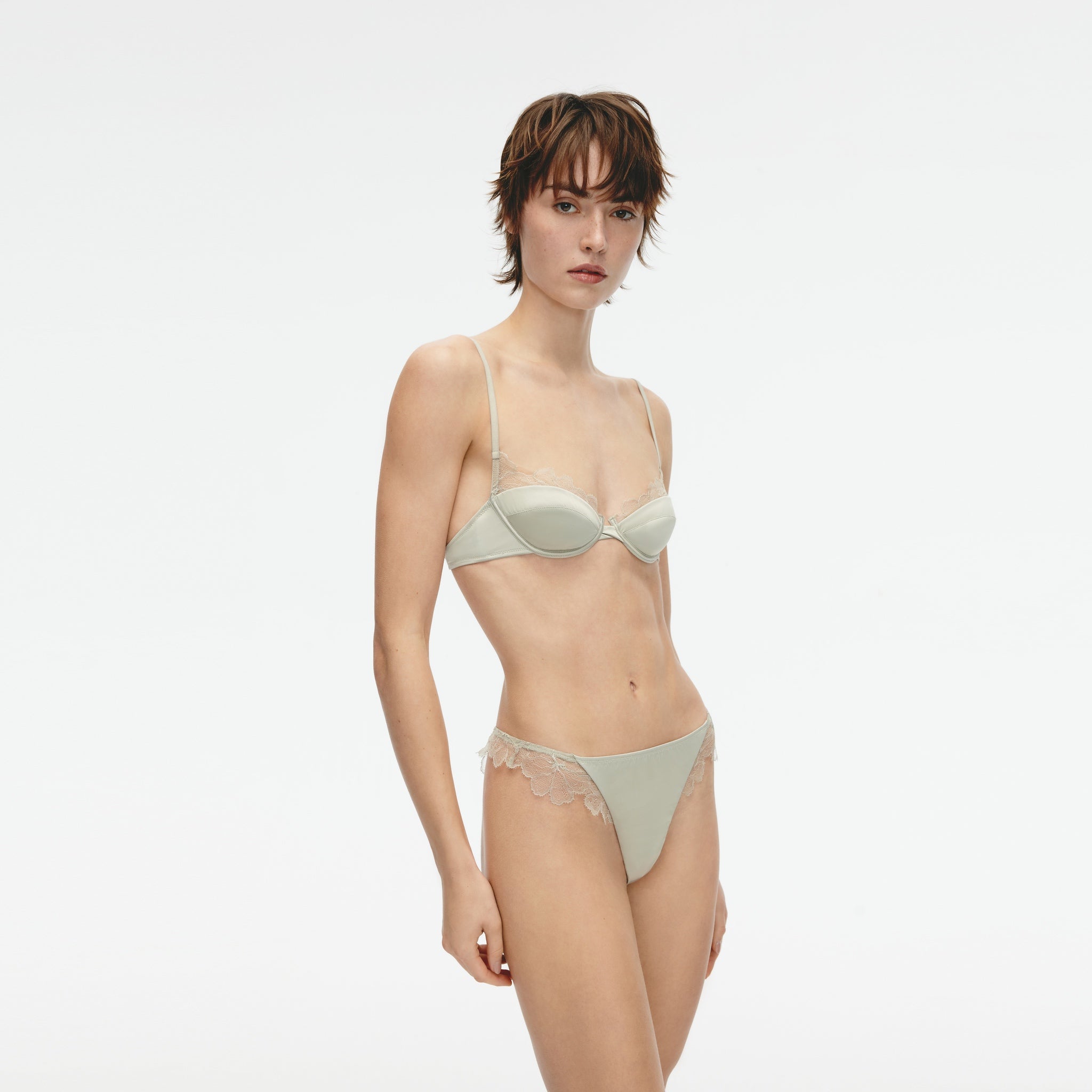 3/4 Leavers Eyelash Lace Underwire Bra,Spray Green