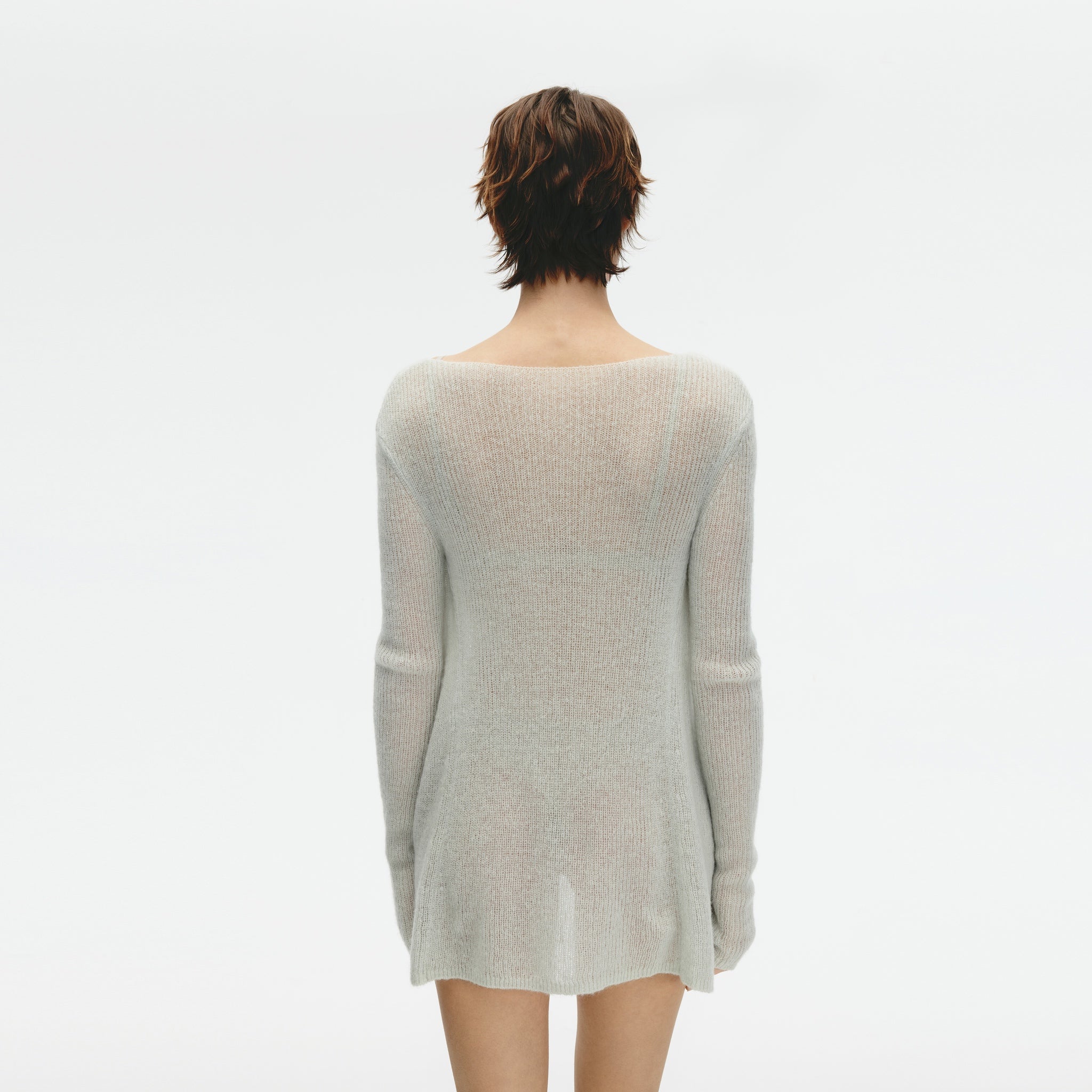 Mohair Blend Deep V-neck Long-sleeved Cardigan,Soft Sky Blue