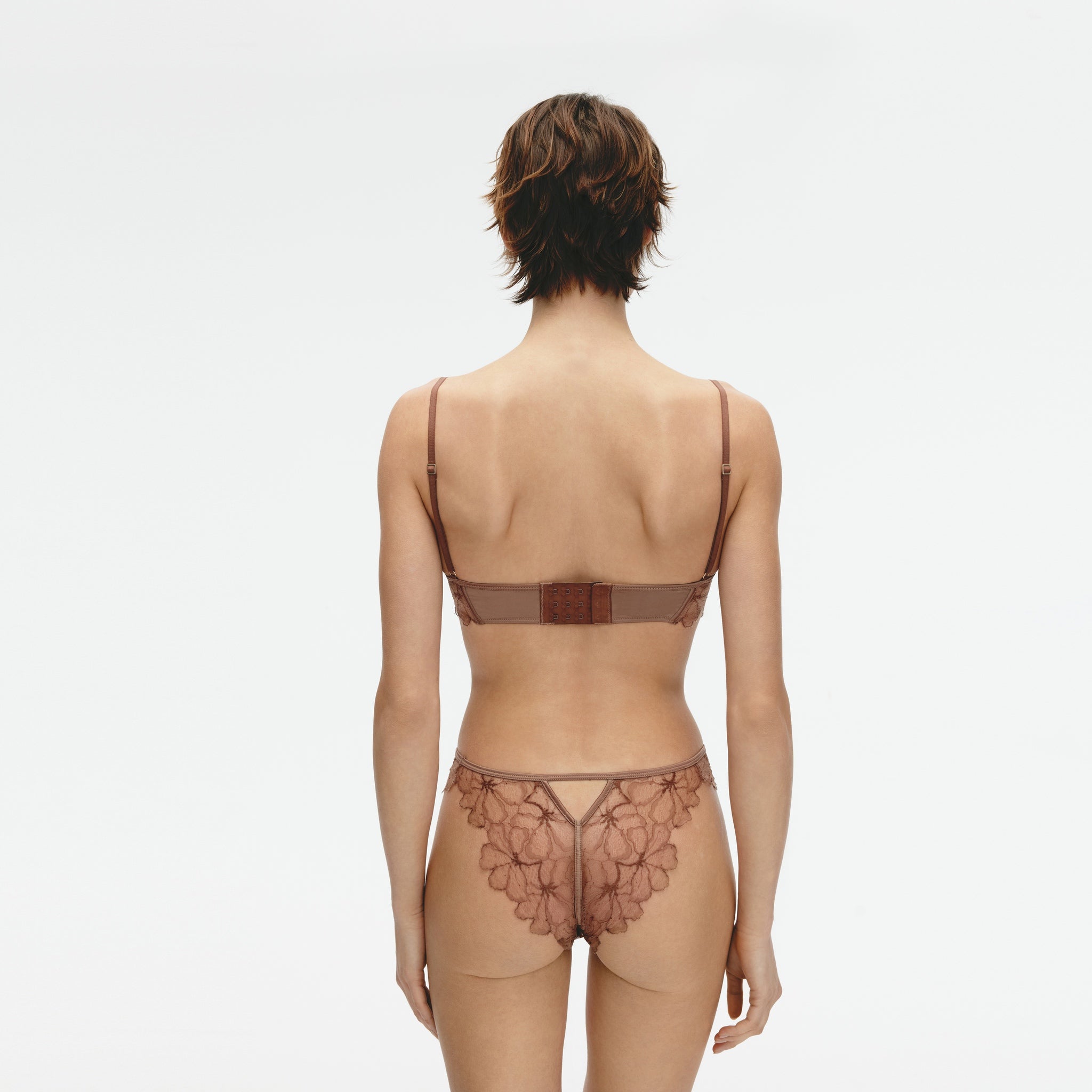 Leavers Eyelash Lace Long Line Bra,Marsala