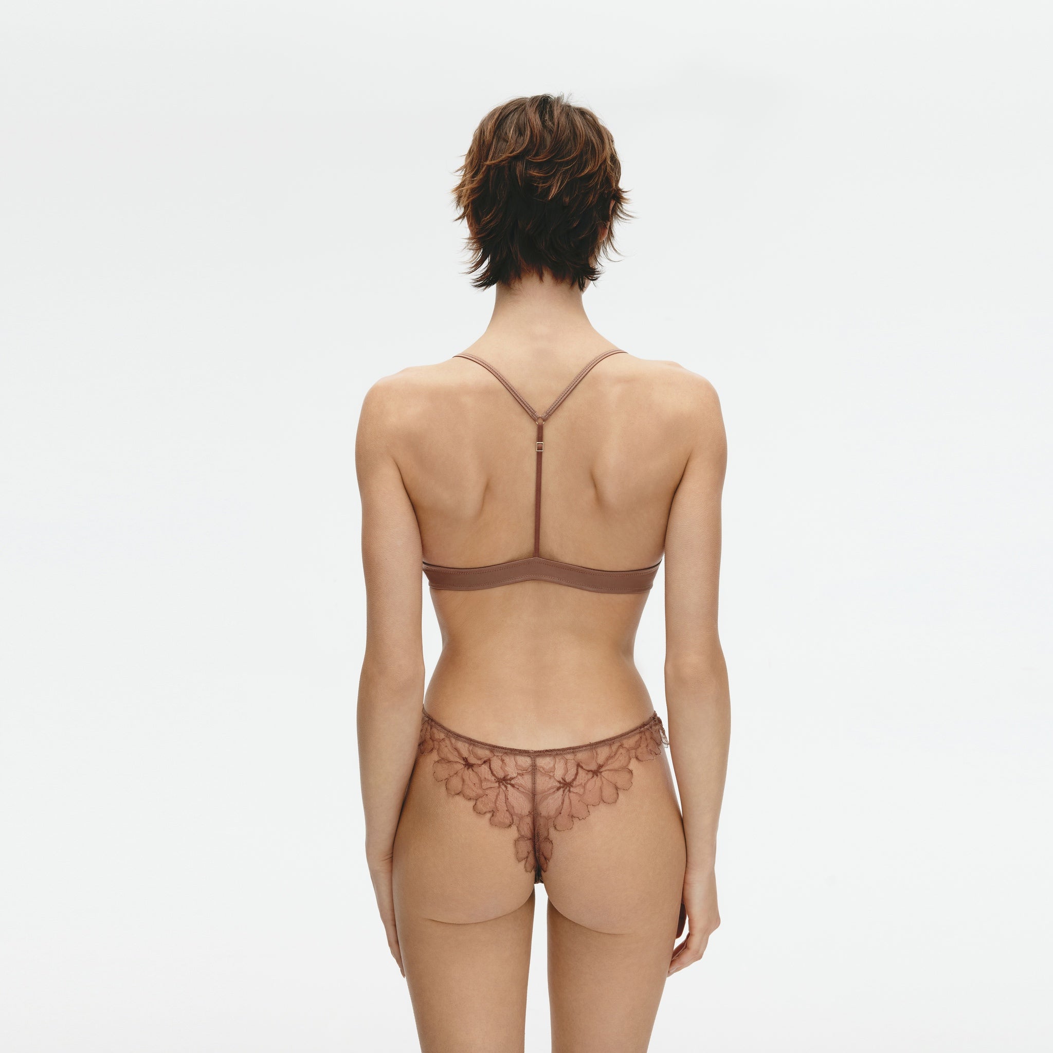 Leavers Eyelash Lace Frontclosure Underwire Bra,Marsala