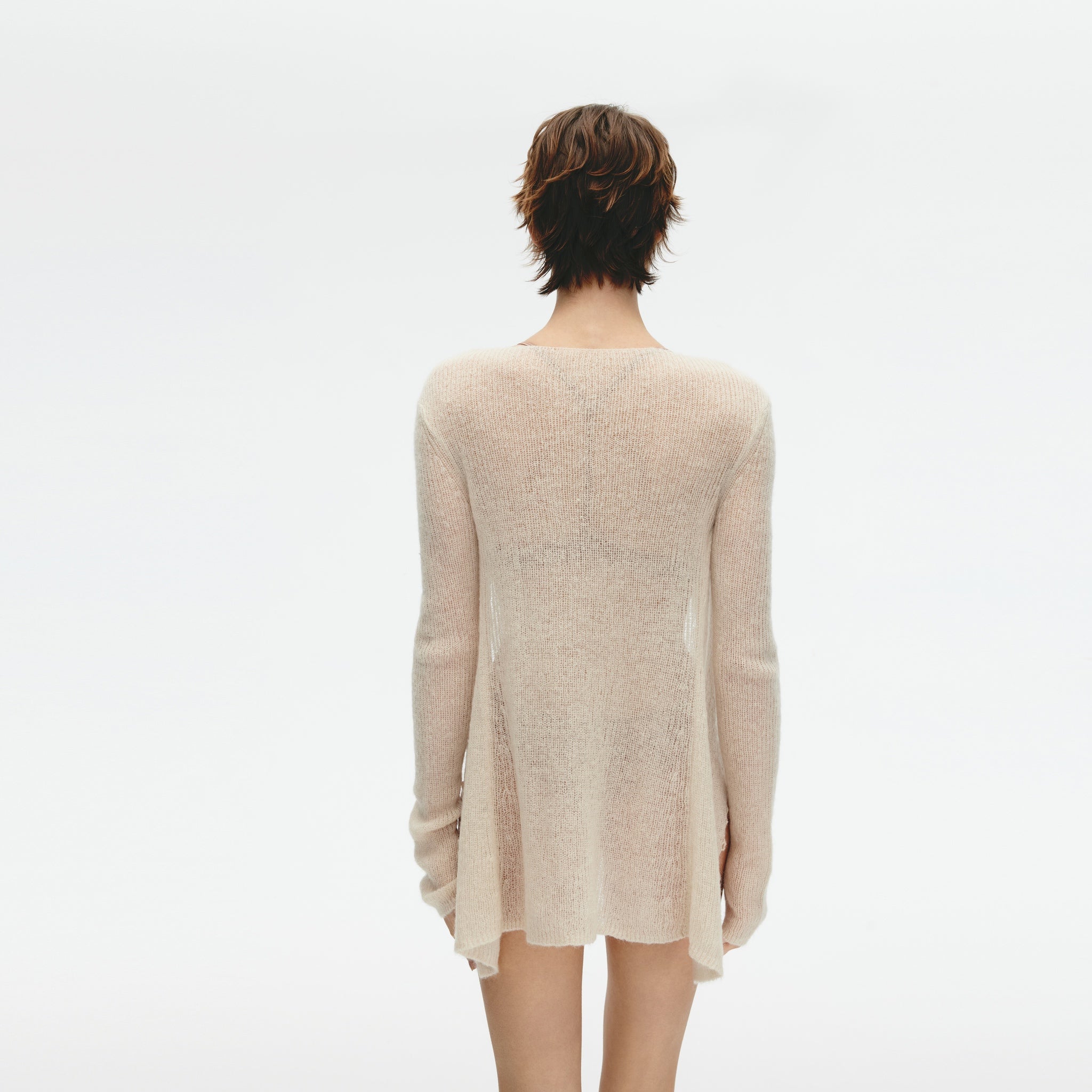 Mohair Blend Deep V-neck Long-sleeved Cardigan,Nude Pink