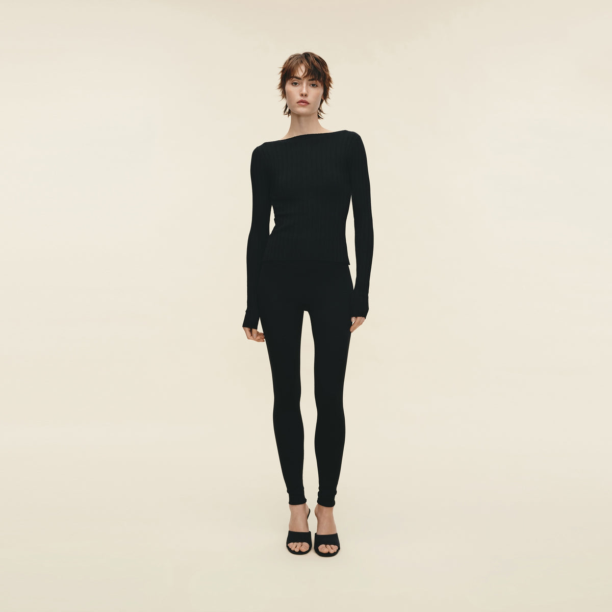 Wool-Blend High-Stretch Ribbed Cardigan,Classic black