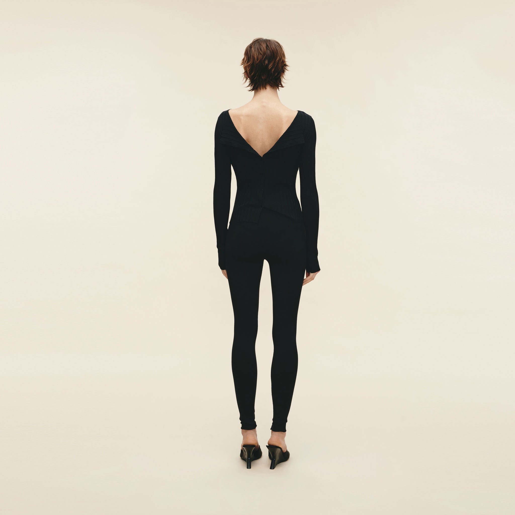 Wool-Blend High-Stretch Ribbed Cardigan,Classic black