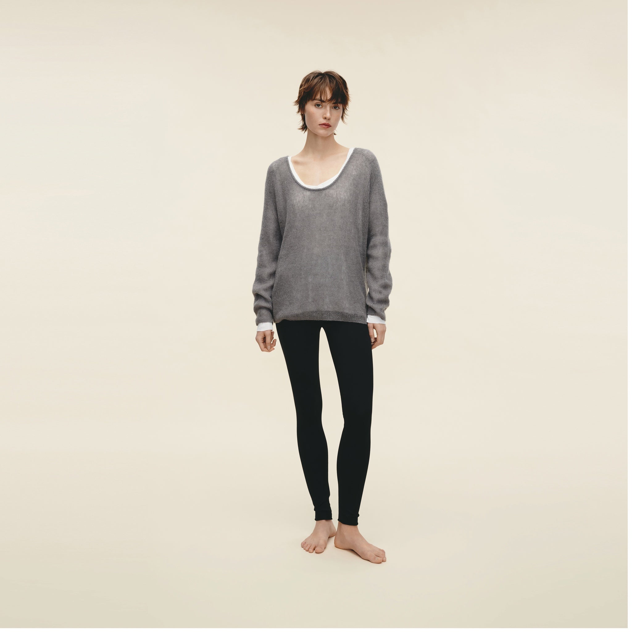 Mohair Blend Boat Neck Oversized Pullover,Dove Gray