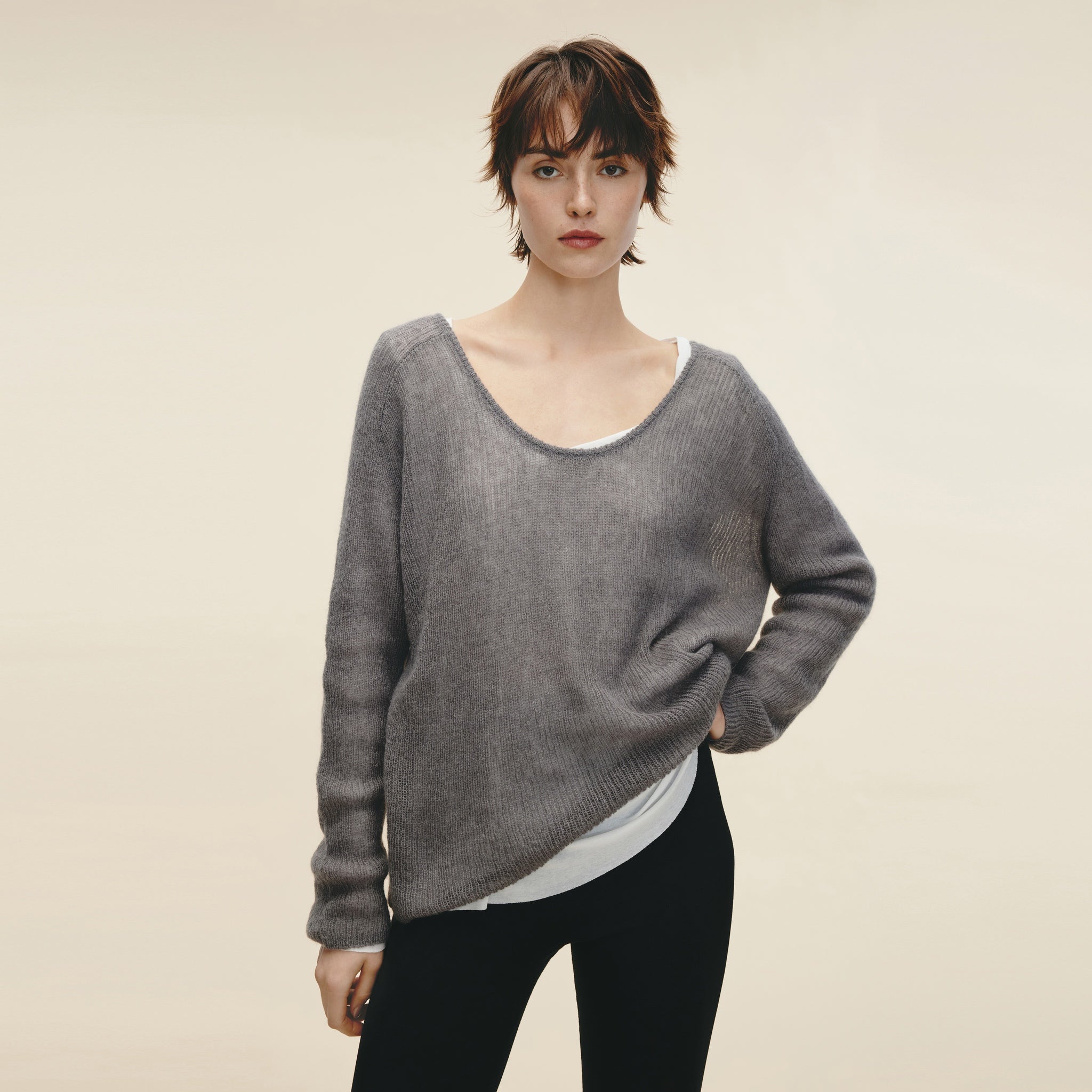 Mohair Blend Boat Neck Oversized Pullover,Dove Gray