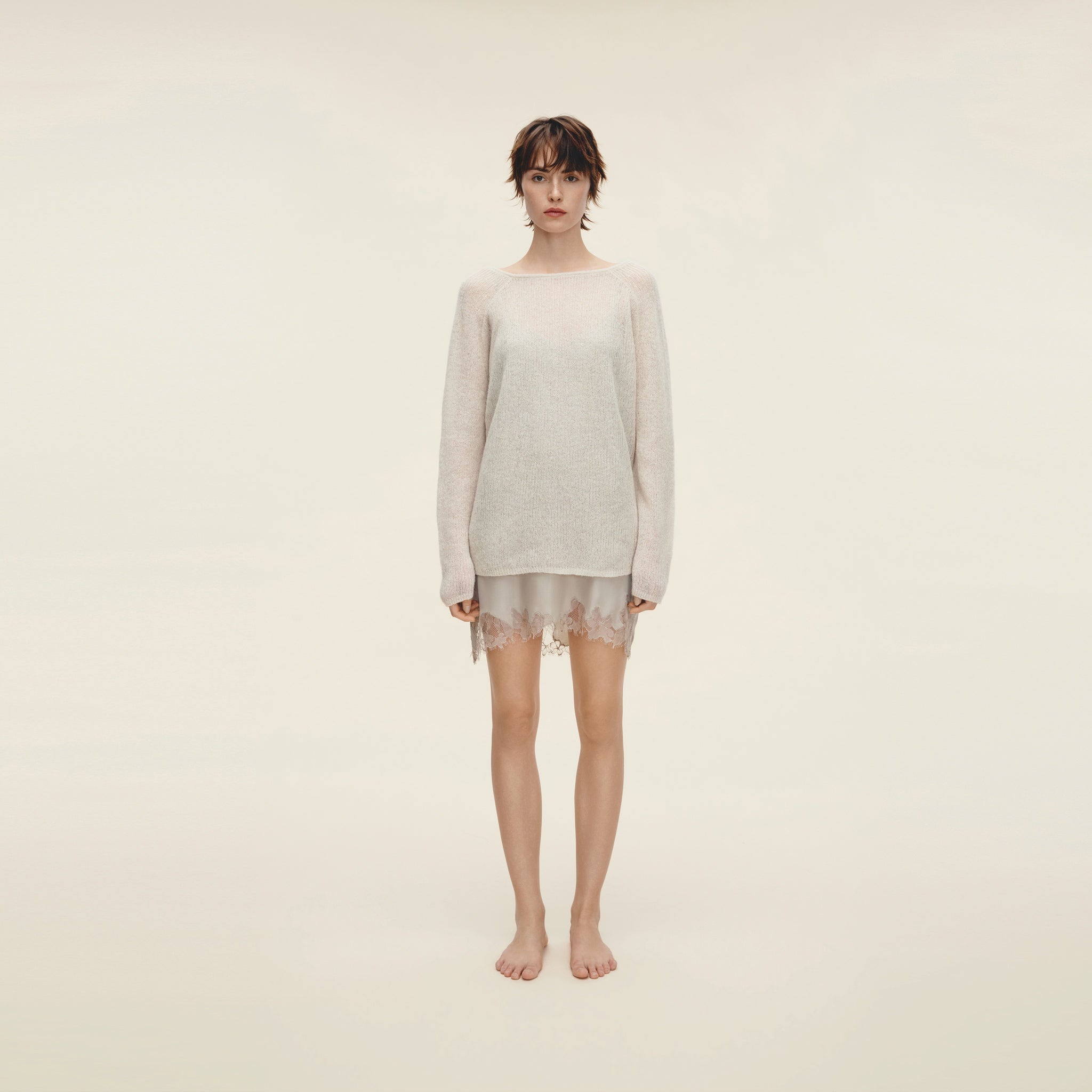 Mohair Blend Boat Neck Oversized Pullover,Nude Pink
