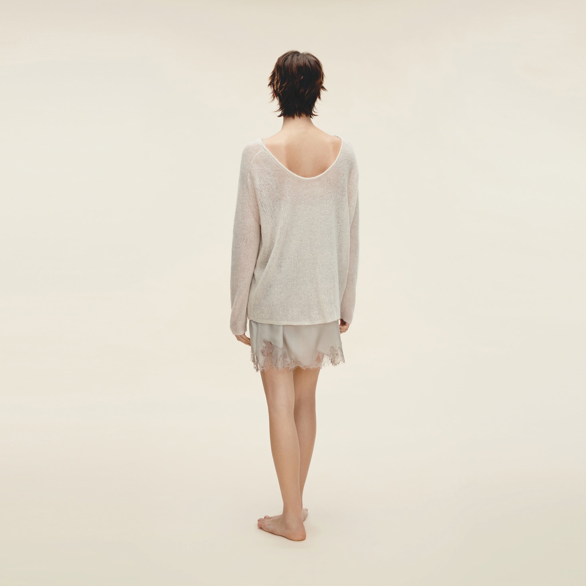 Mohair Blend Boat Neck Oversized Pullover,Nude Pink