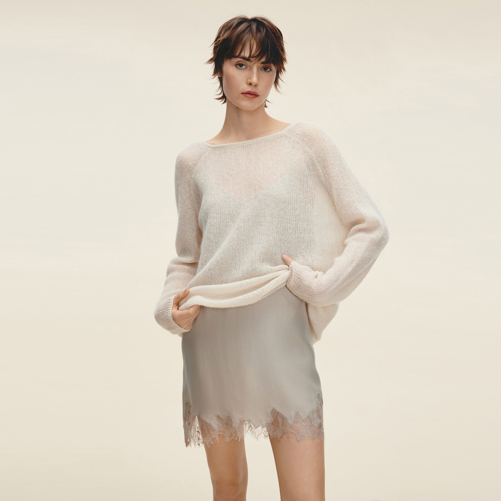 Mohair Blend Boat Neck Oversized Pullover,Nude Pink