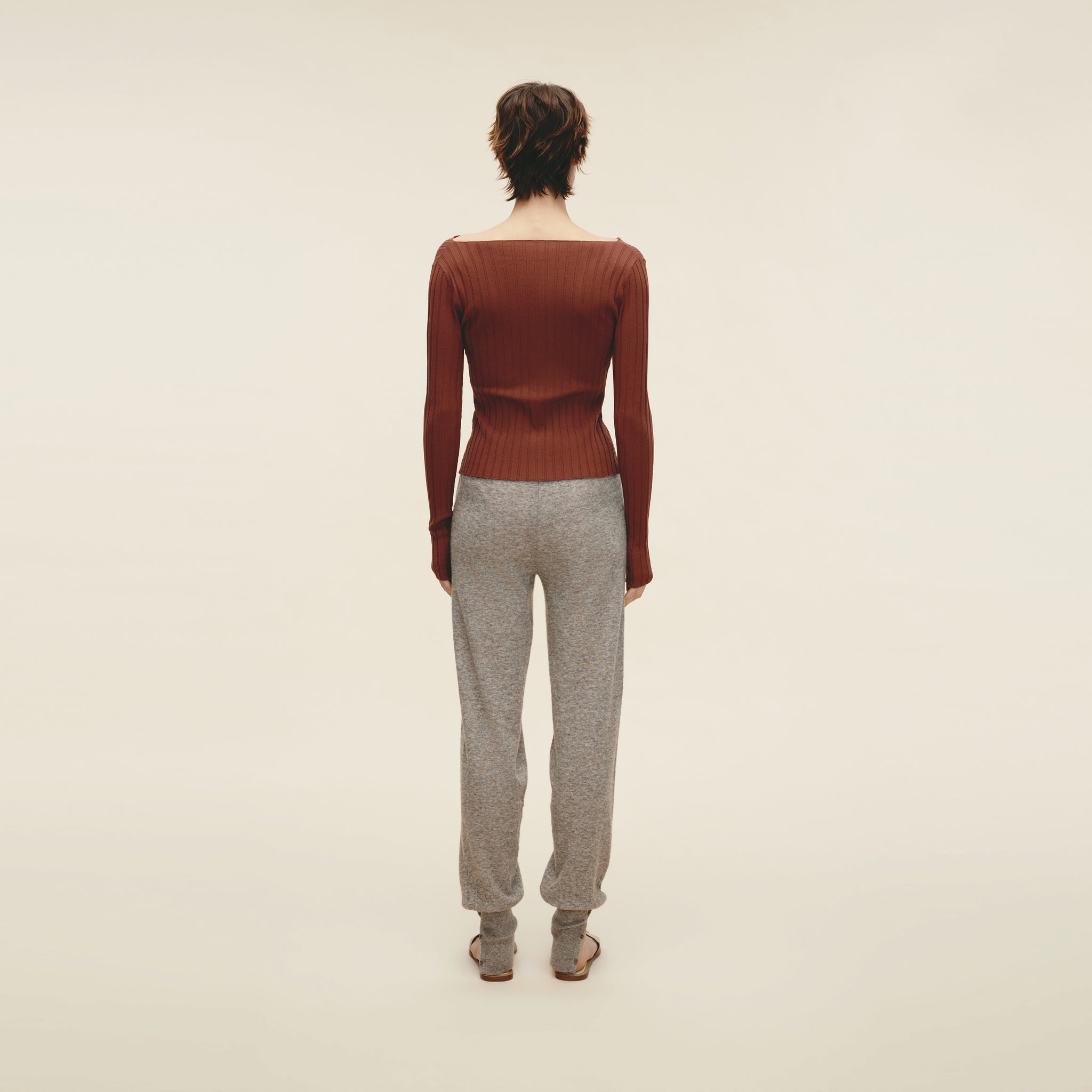 Wool-Blend High-Stretch Ribbed Cardigan,Terracotta