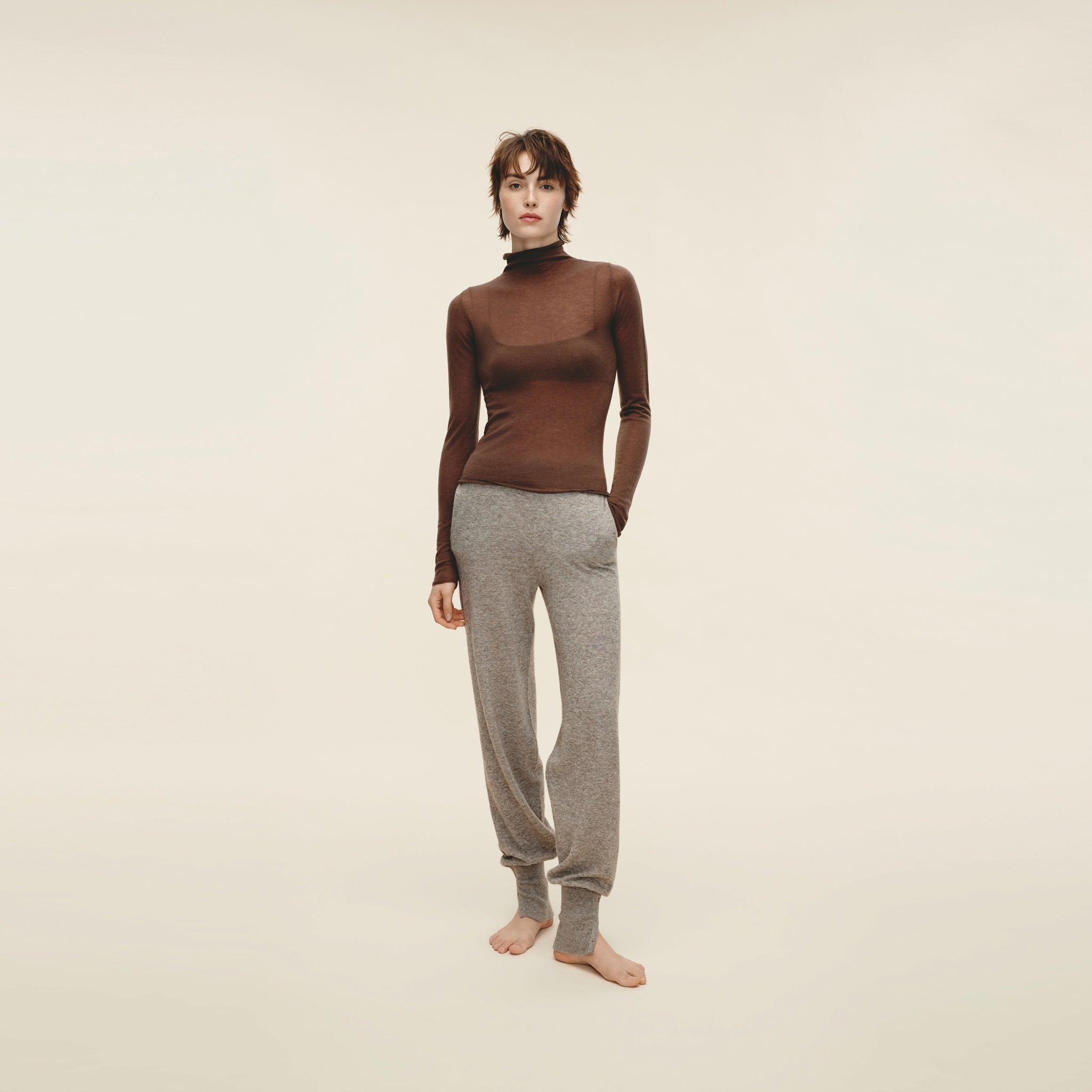 Water-soluble Wool Sheer Turtleneck,Light Khaki