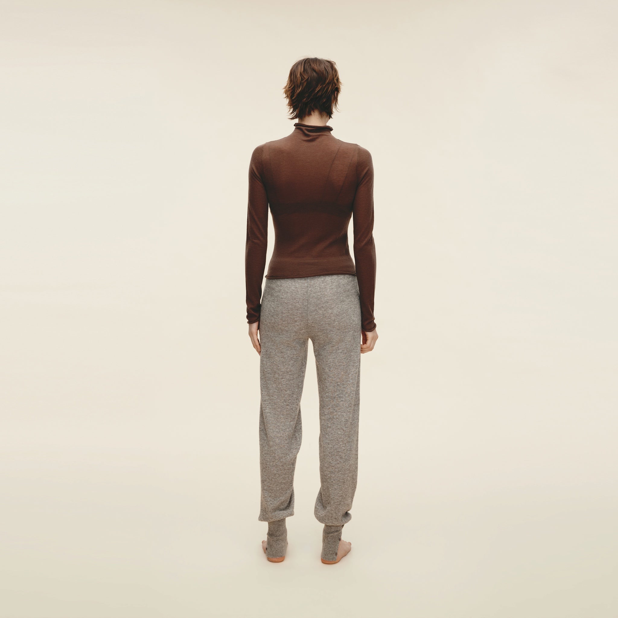 Water-soluble Wool Sheer Turtleneck,Light Khaki