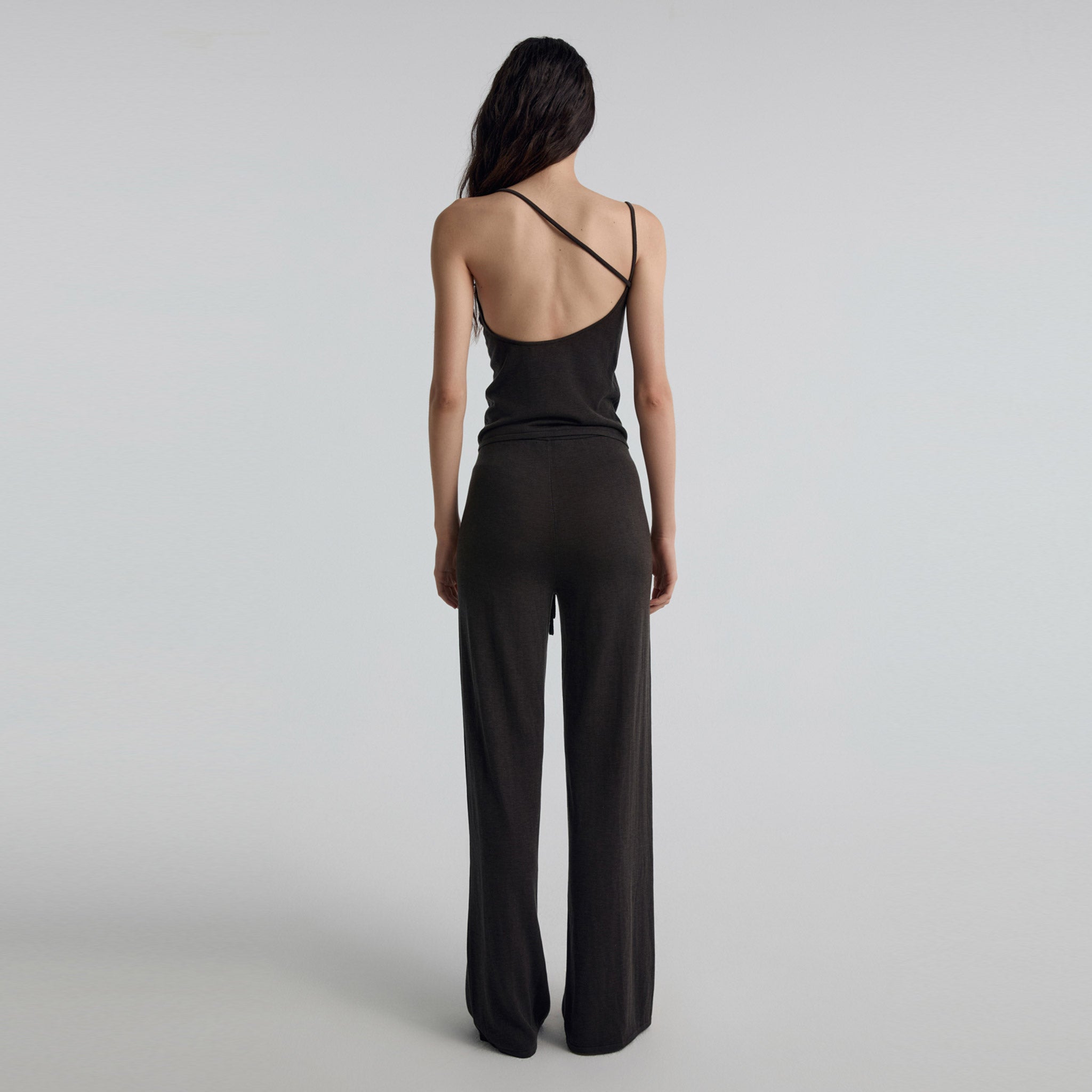 Asymmetric Open-back Knit Camisole, Charcoal