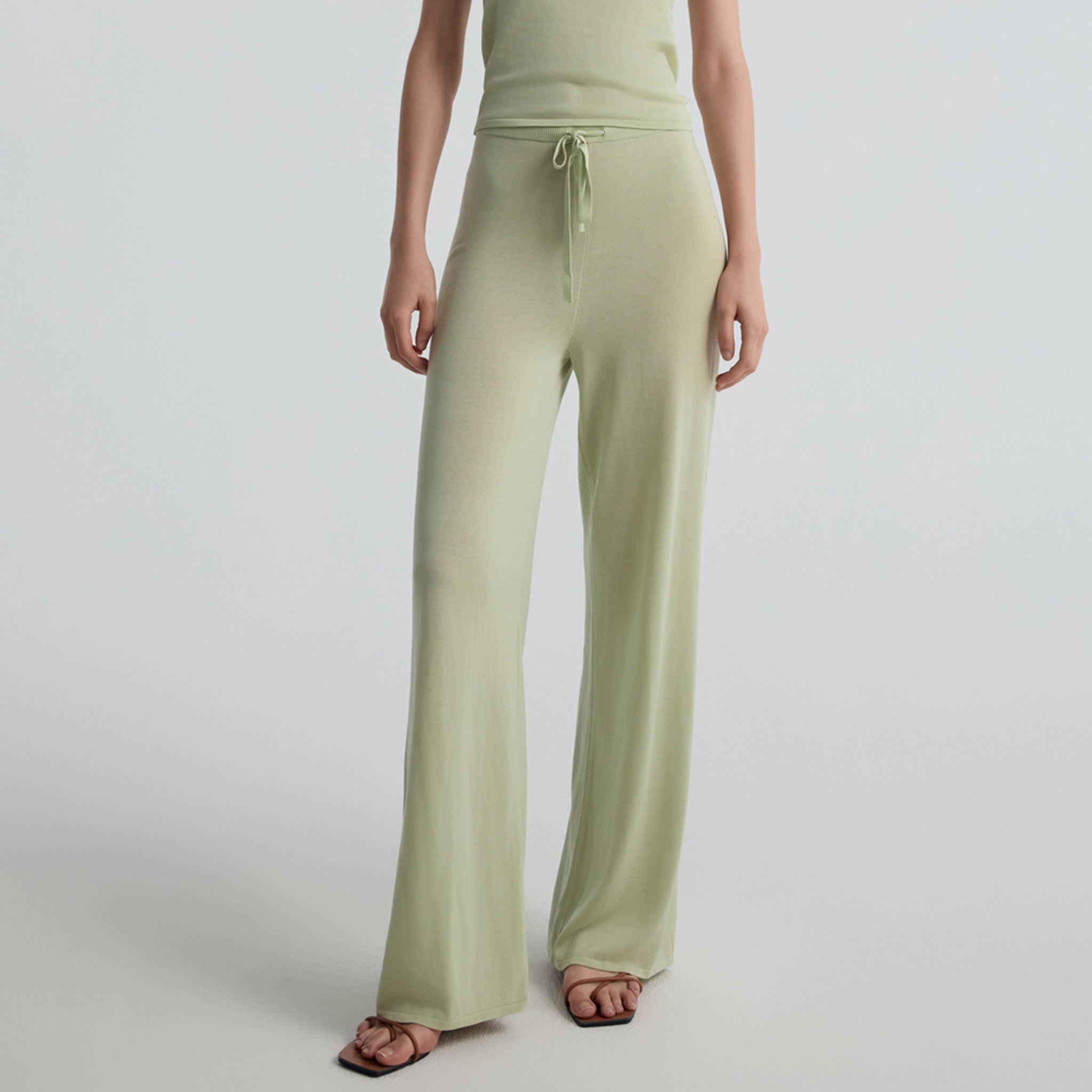 Drawstring Knit Pants, Apple Green