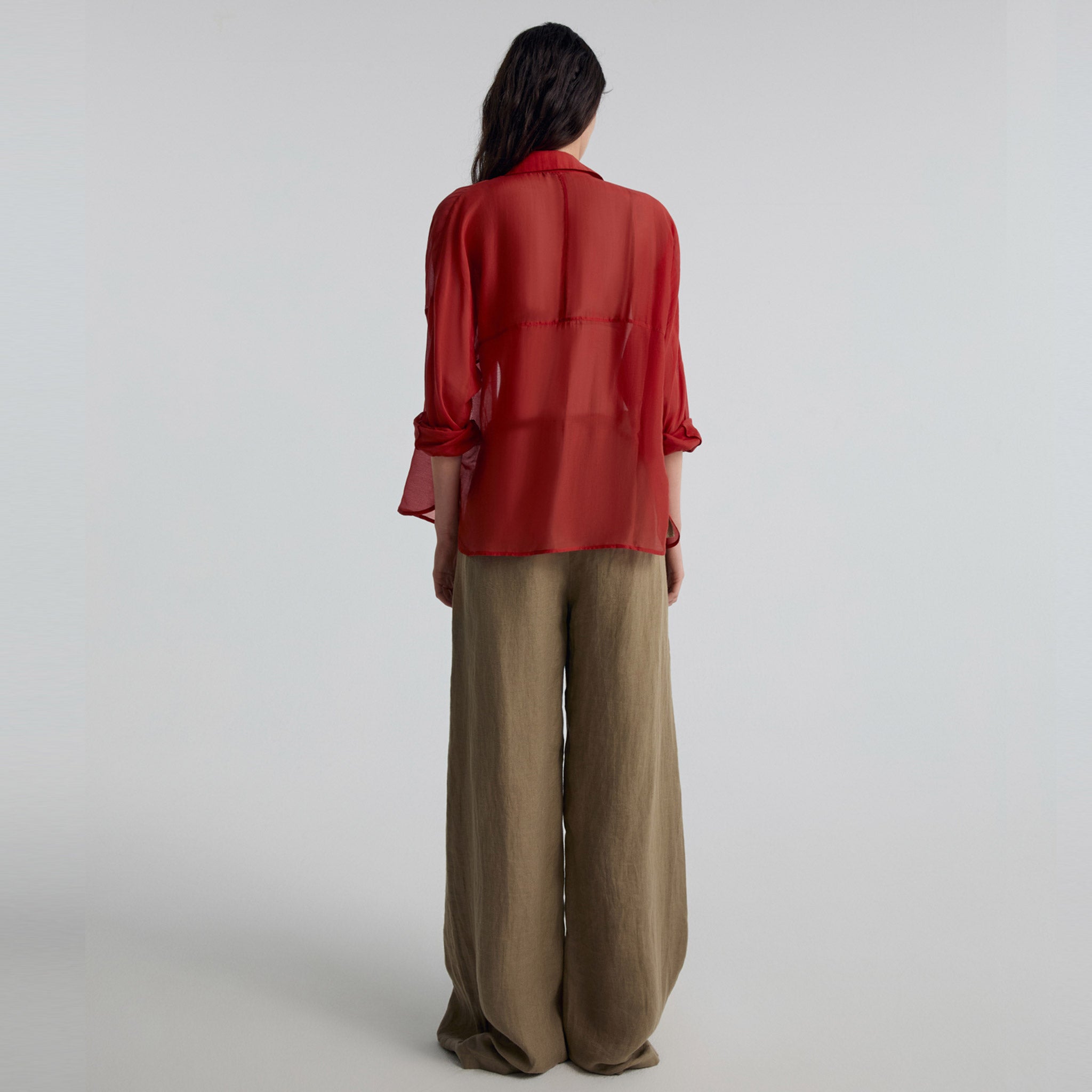 Cotton Silk Oversized Shirt, Tomato Red