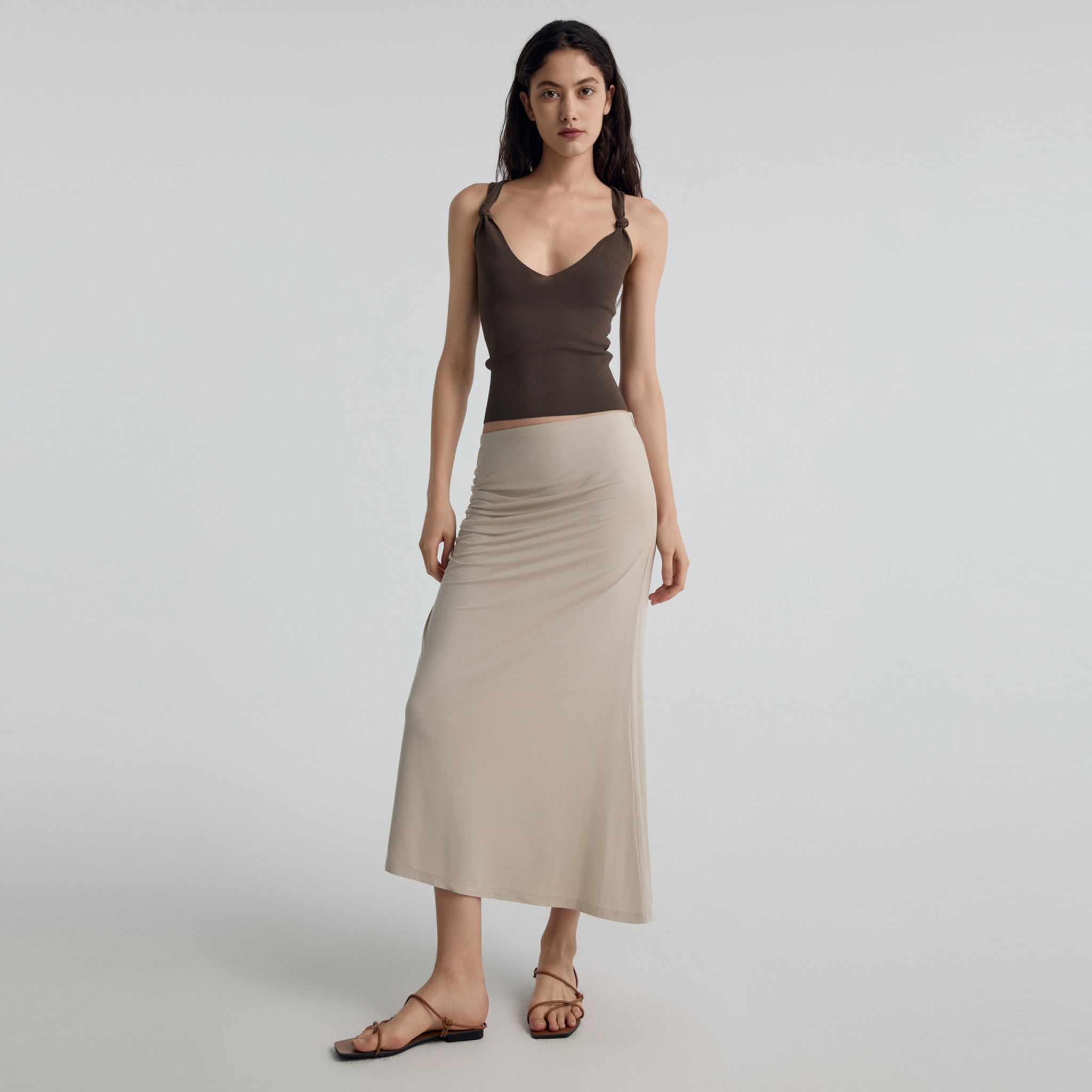 Tie-knots Rib Knit Tank Top, Khaki Green