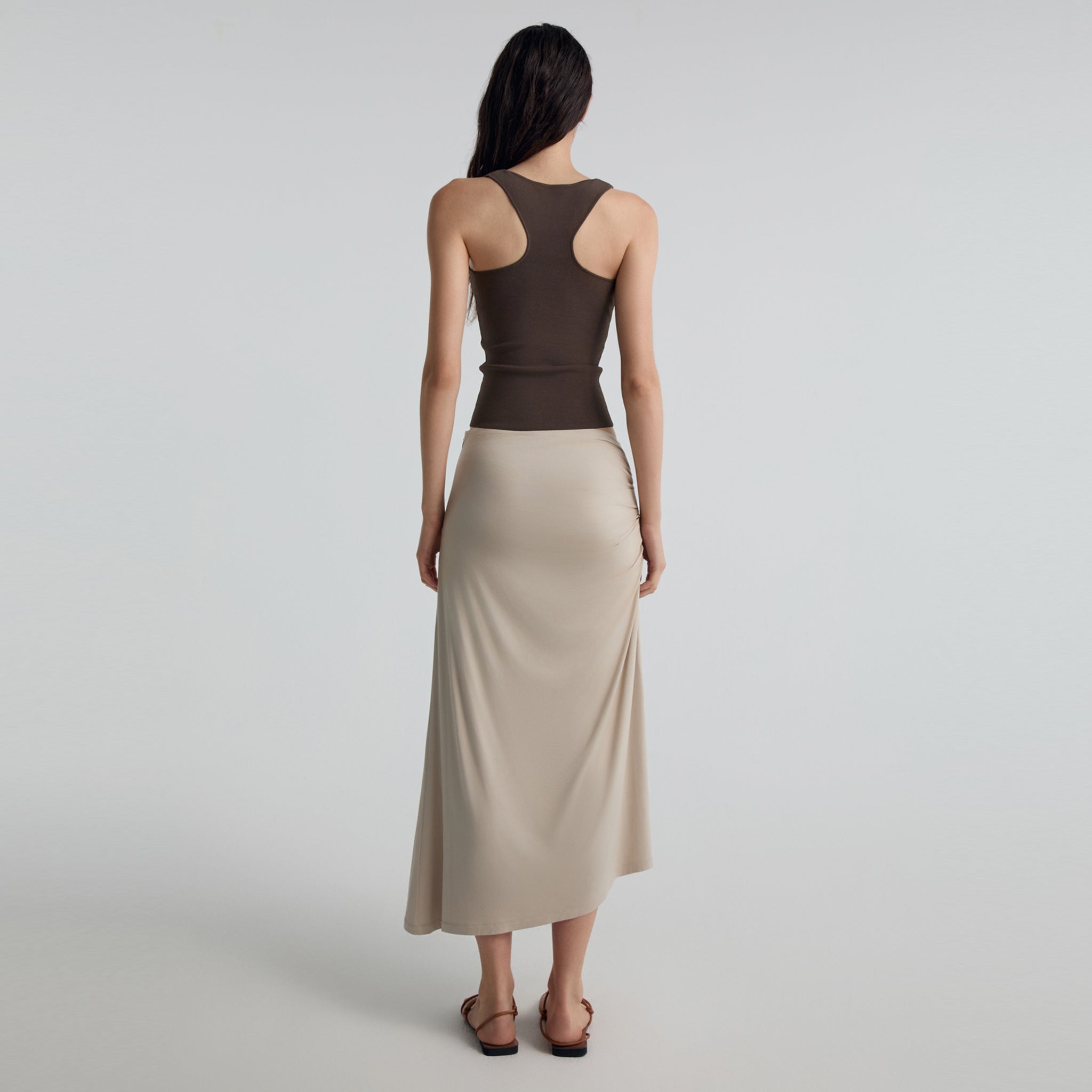 Tie-knots Rib Knit Tank Top, Khaki Green