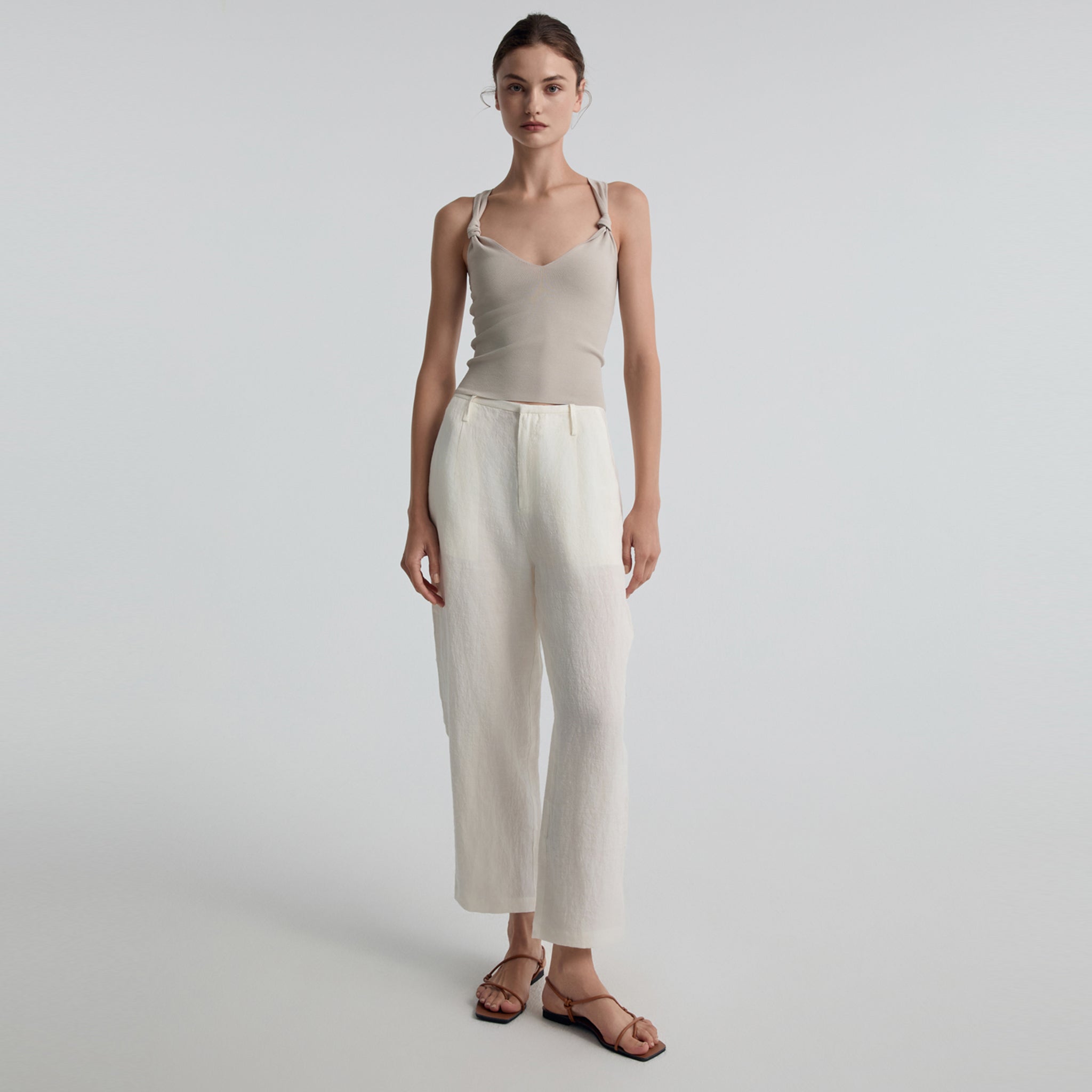 Tie-knots Rib Knit Tank Top, Ash White