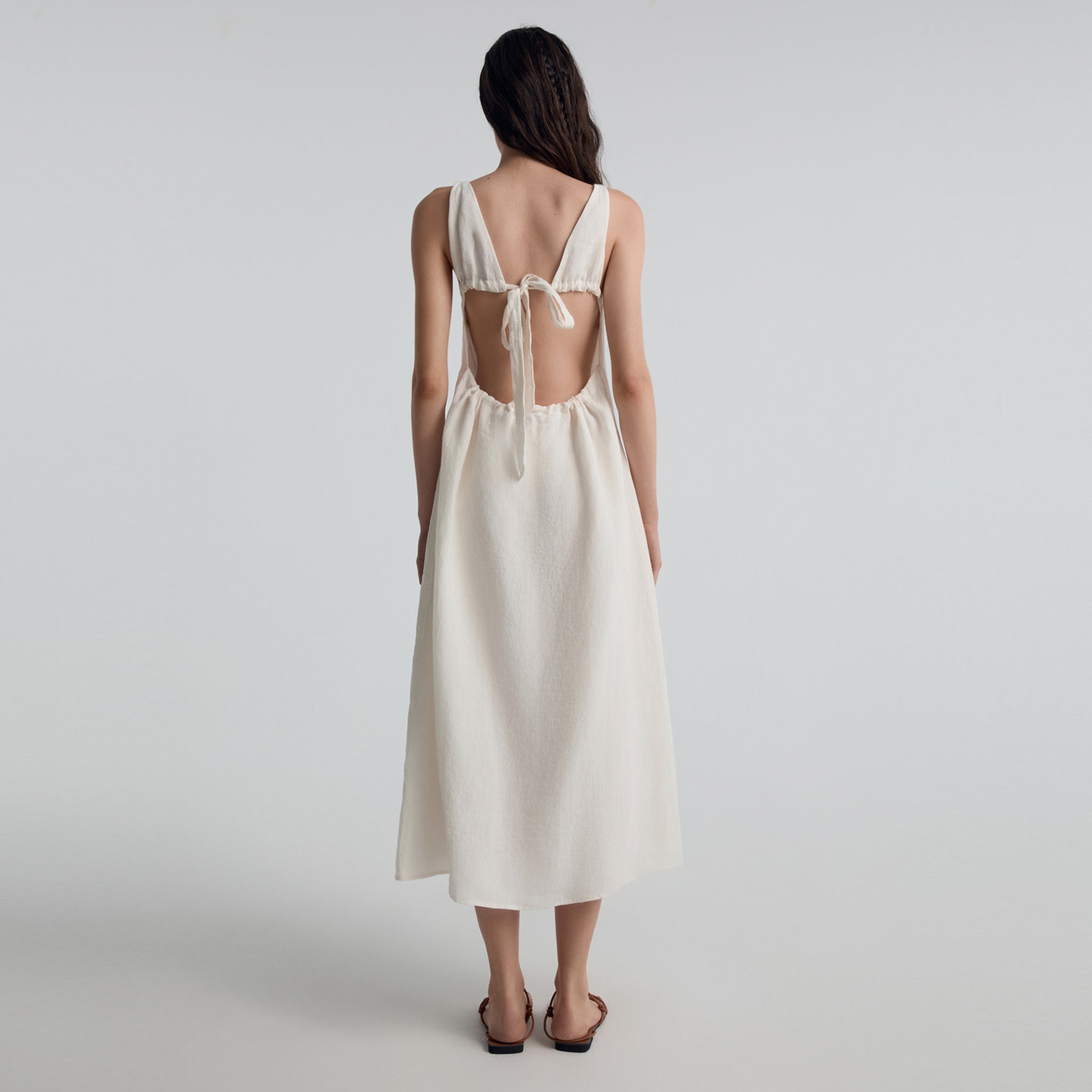 Linen Tie Dress,Off White