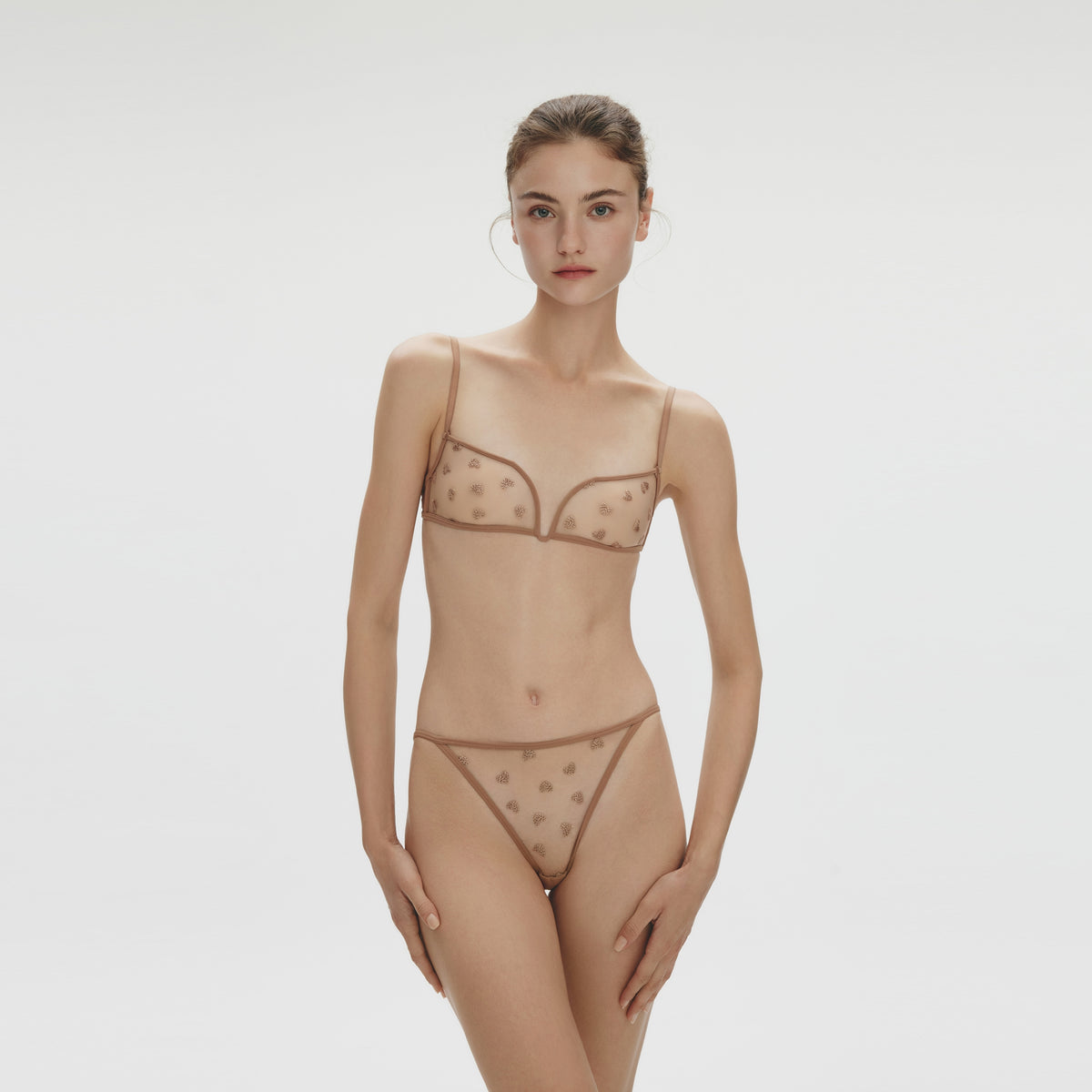 Heart Shaped Embroidery Bralette,Toffee