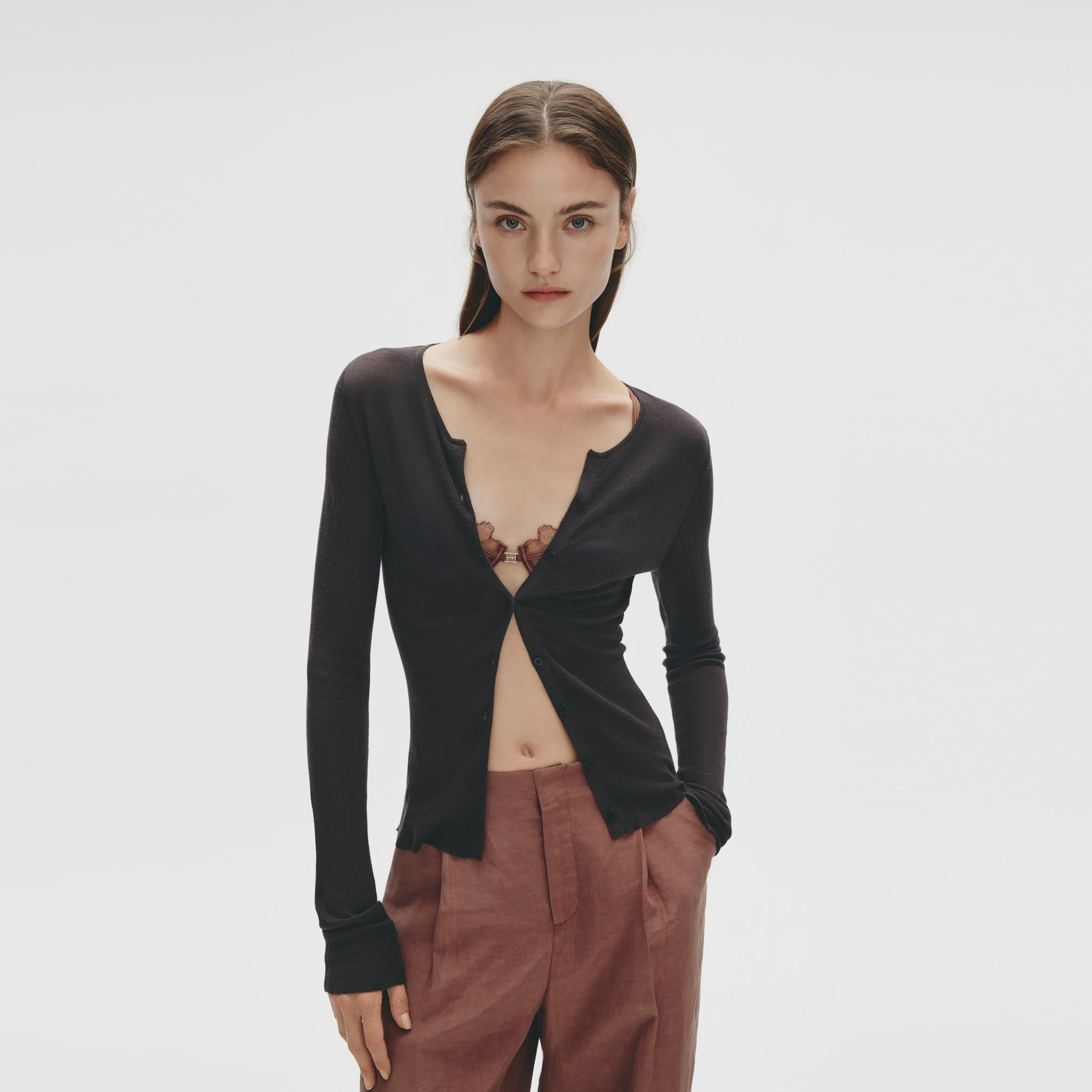 Ribbing Cardigan, Coal Grey