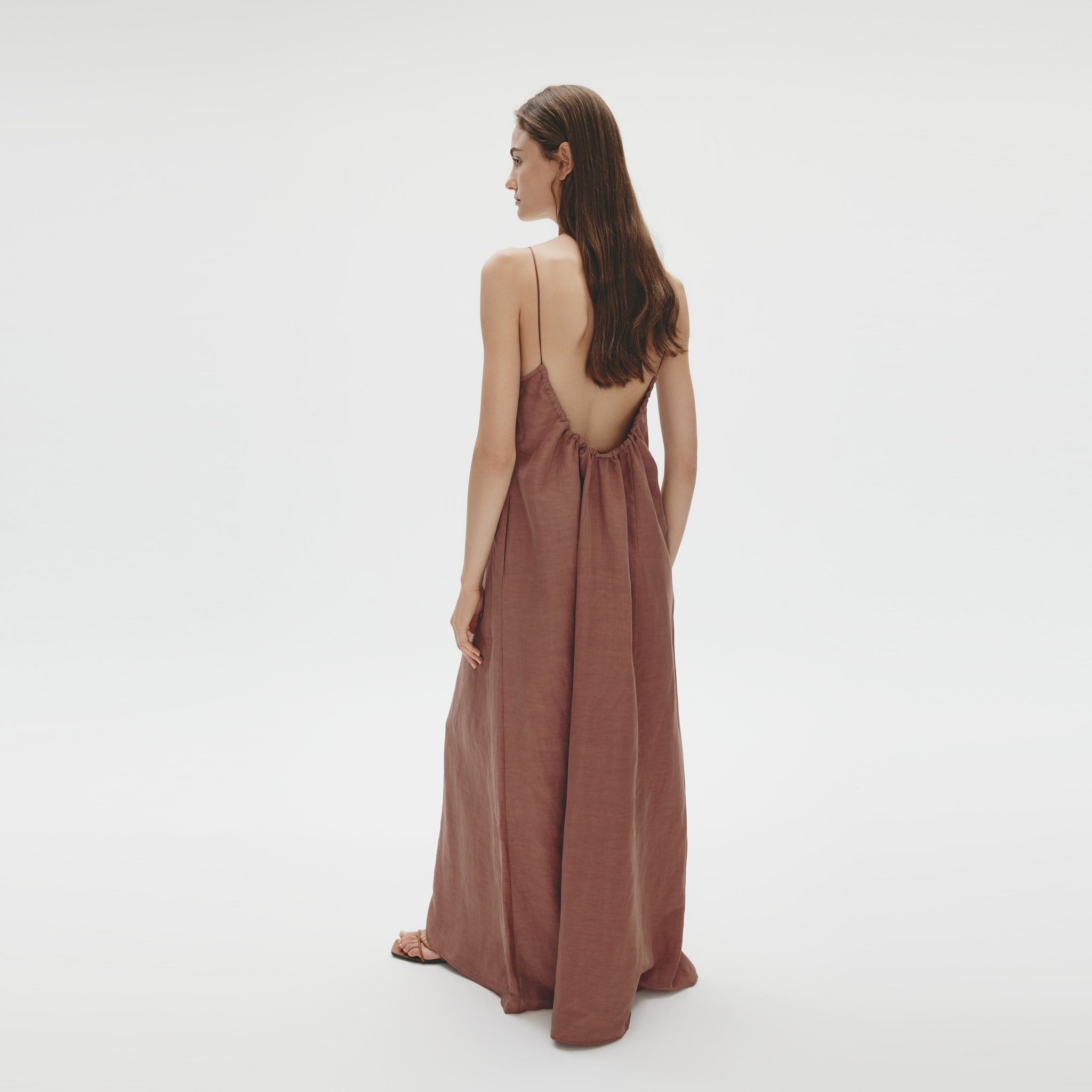Back Gathering Maxi Dress,Mulberry Brown