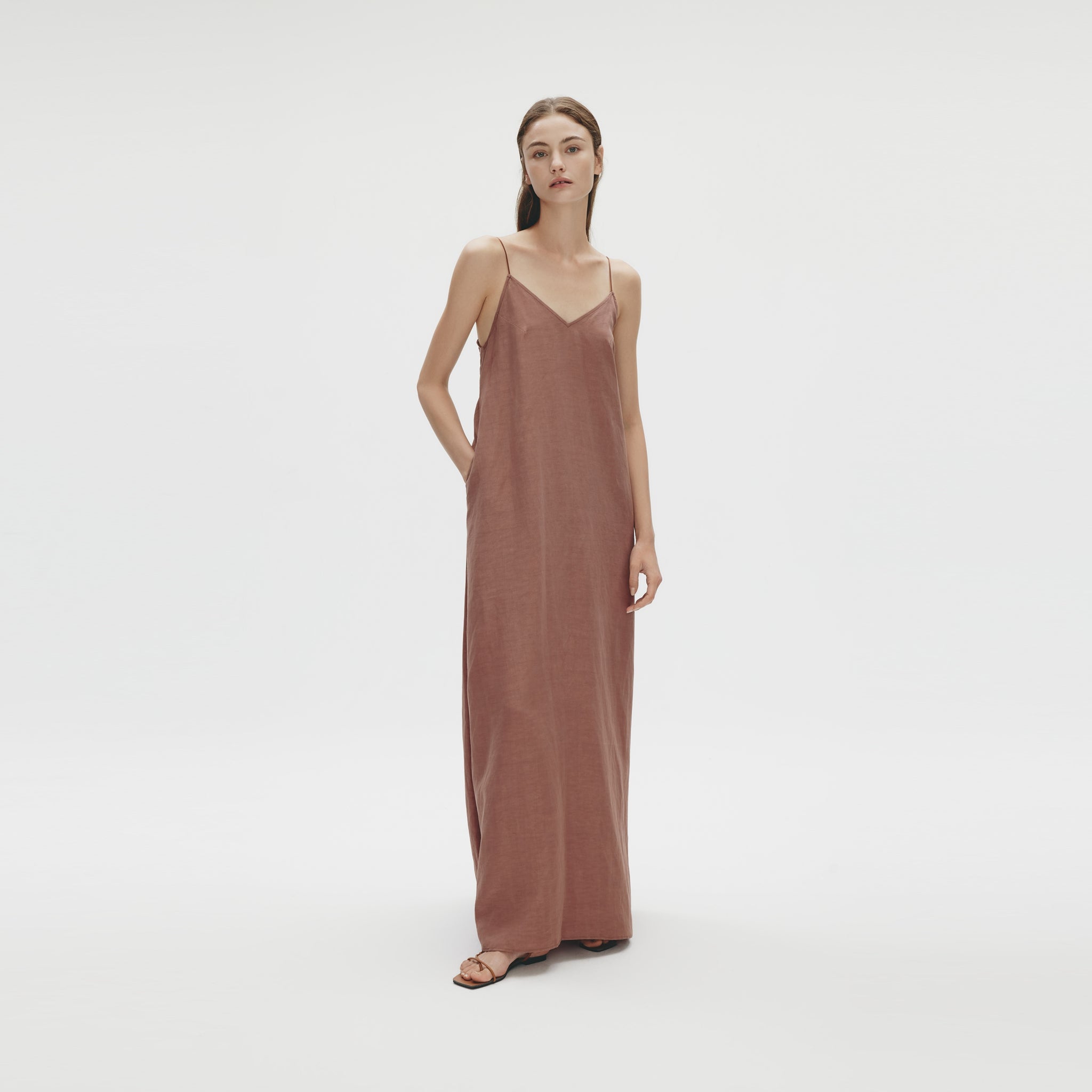 Back Gathering Maxi Dress,Mulberry Brown