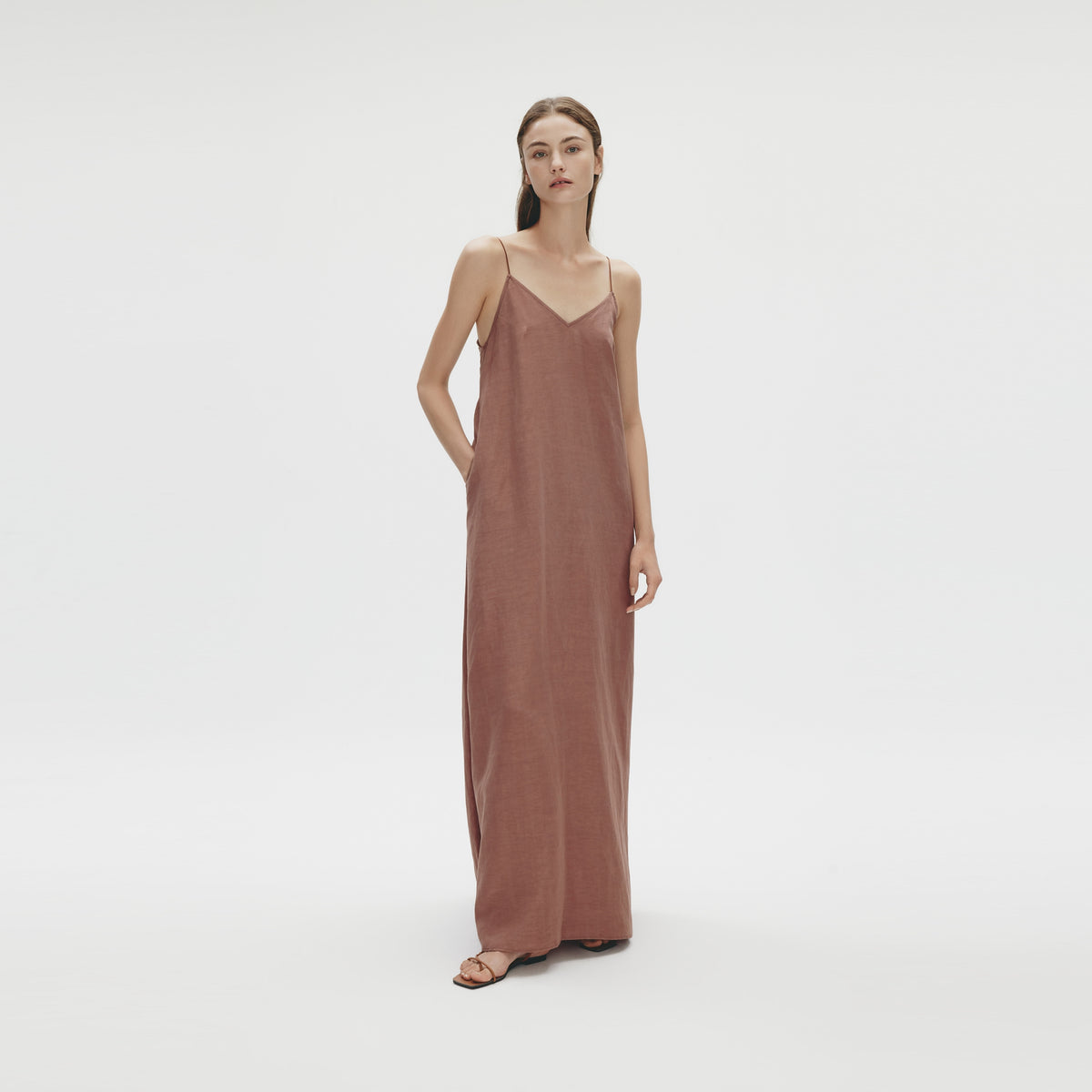 Back Gathering Maxi Dress,Mulberry Brown