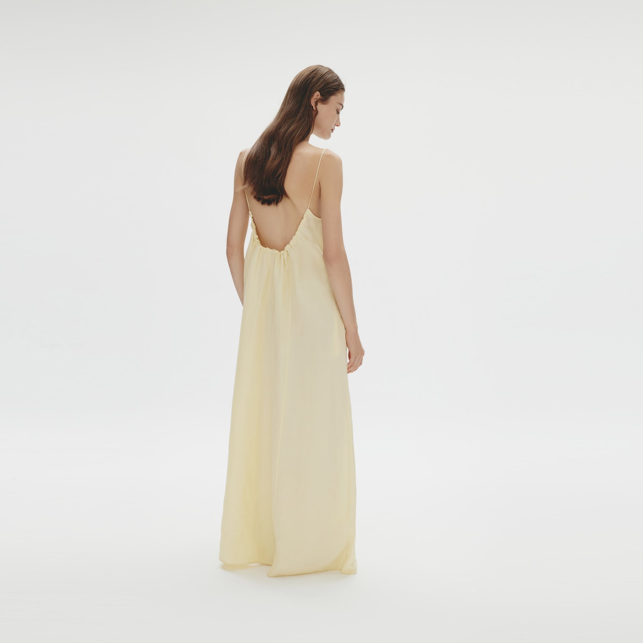 Back Gathering Maxi Dress,Morning Dew Yellow