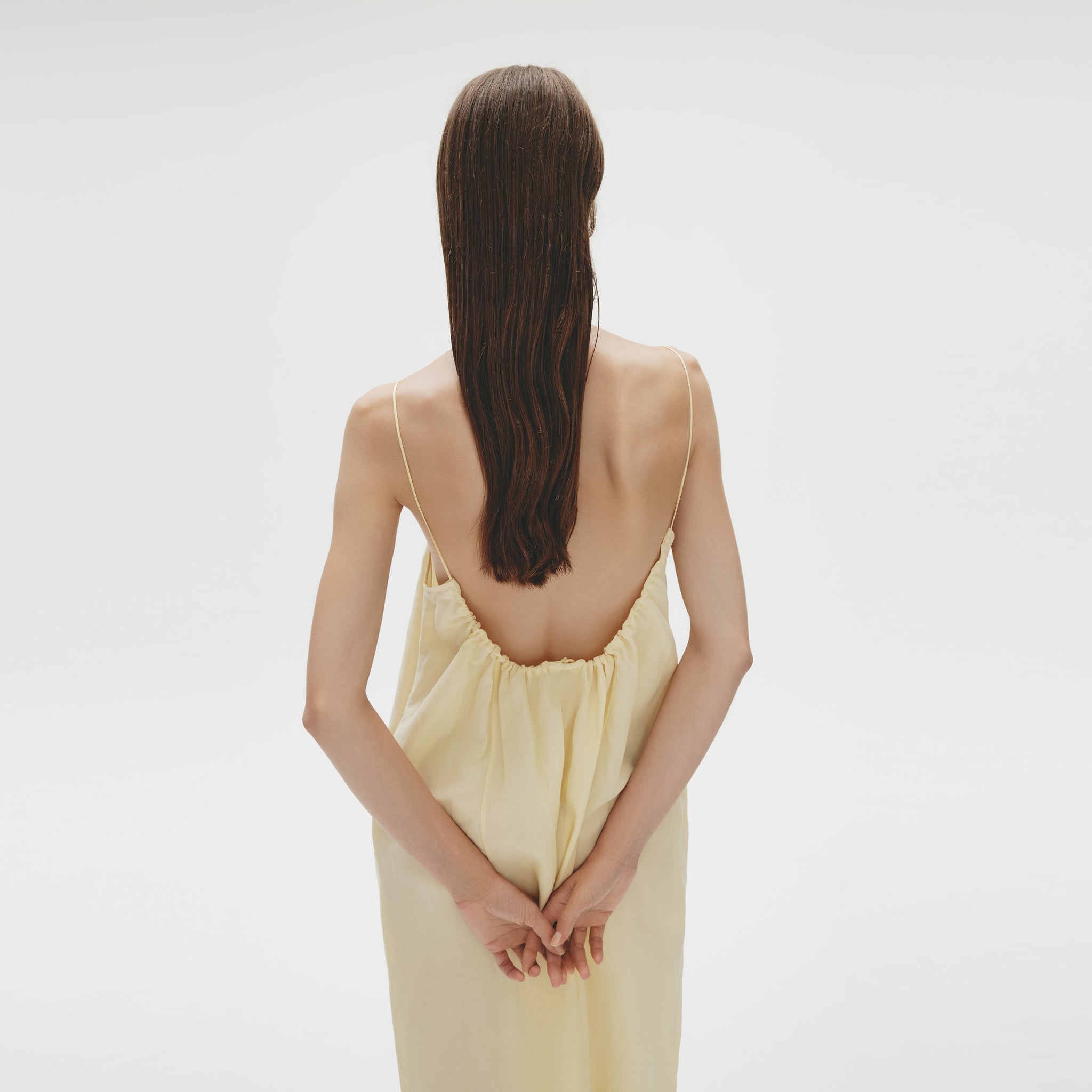 Back Gathering Maxi Dress,Morning Dew Yellow