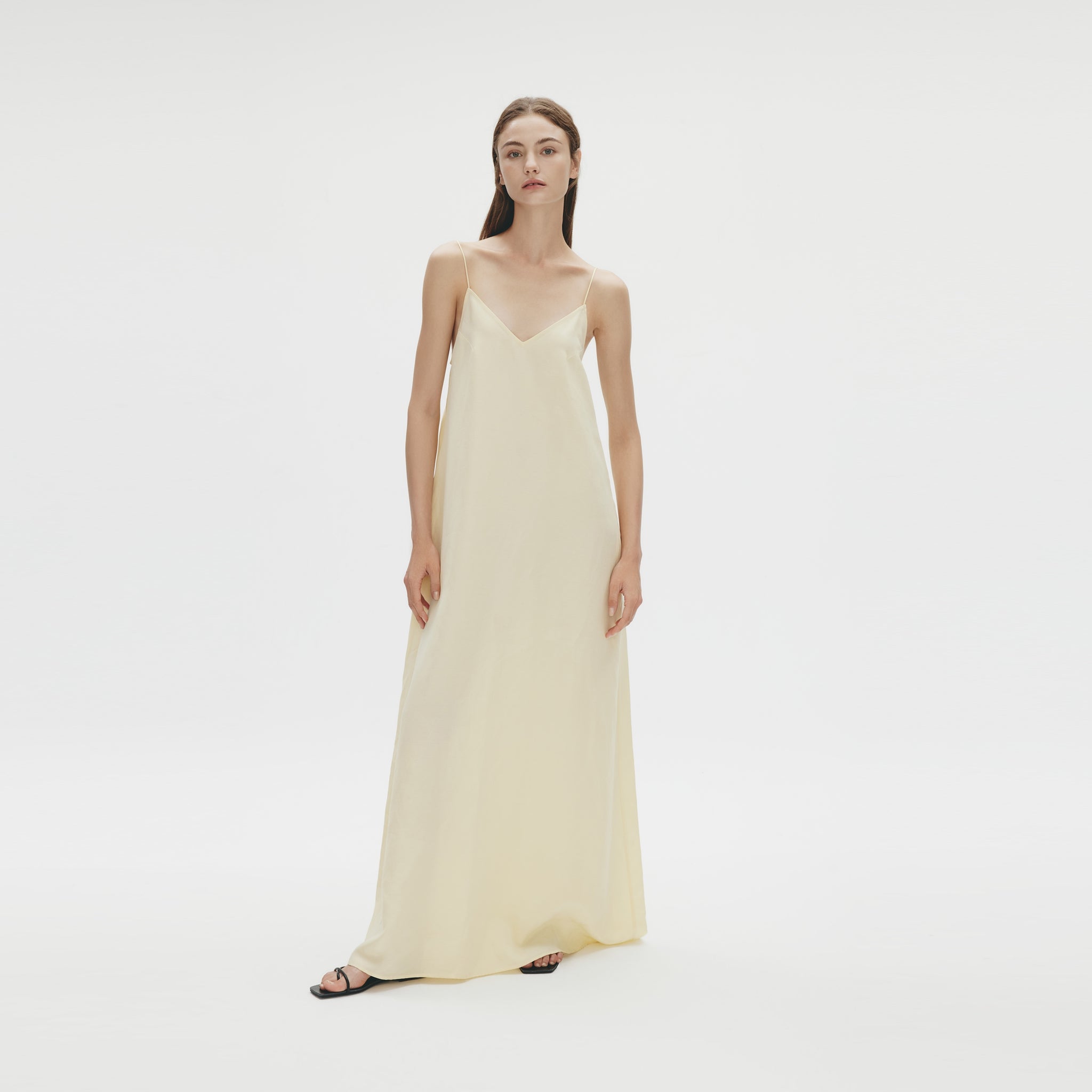 Back Gathering Maxi Dress,Morning Dew Yellow
