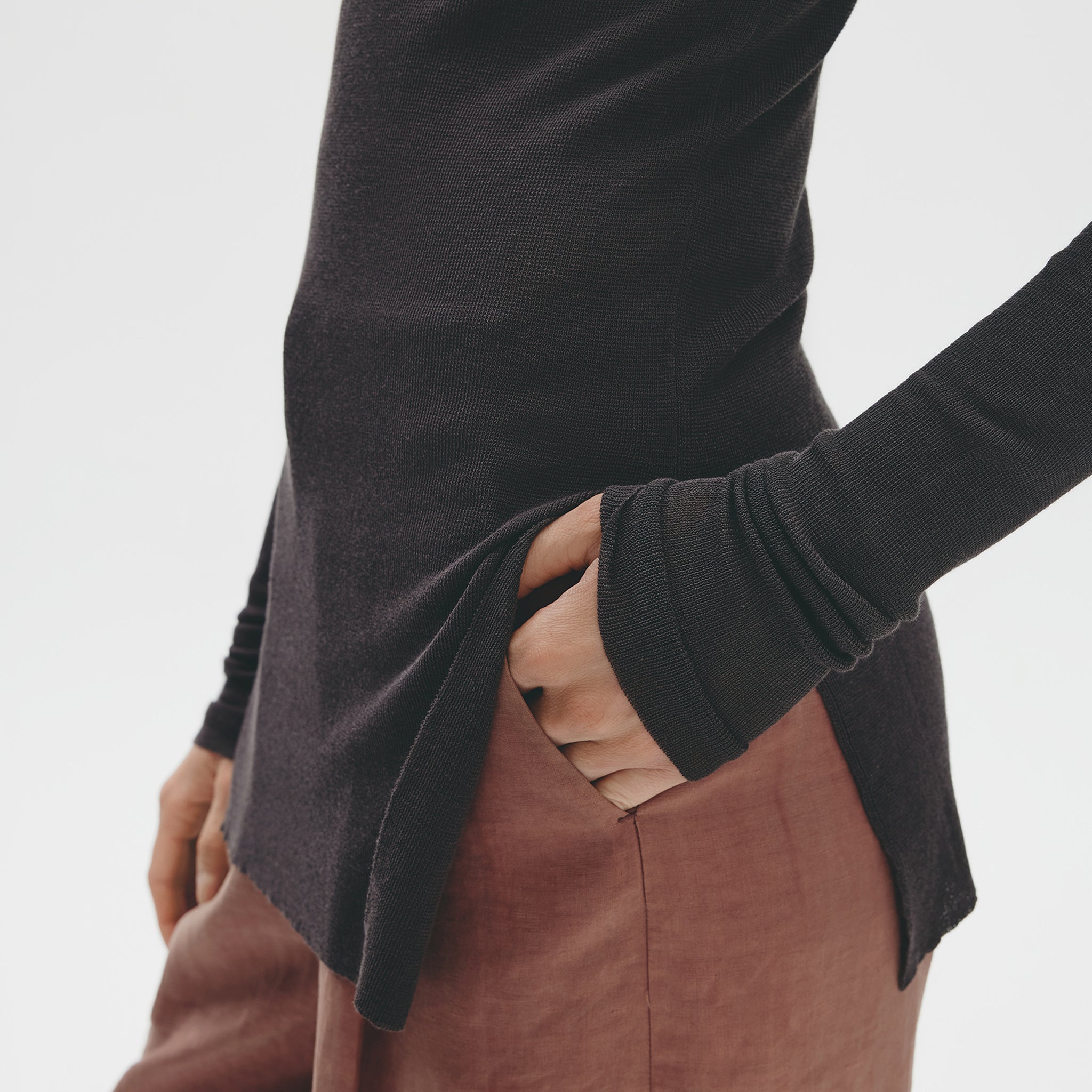 Ribbing Knitted Top, Coal Grey