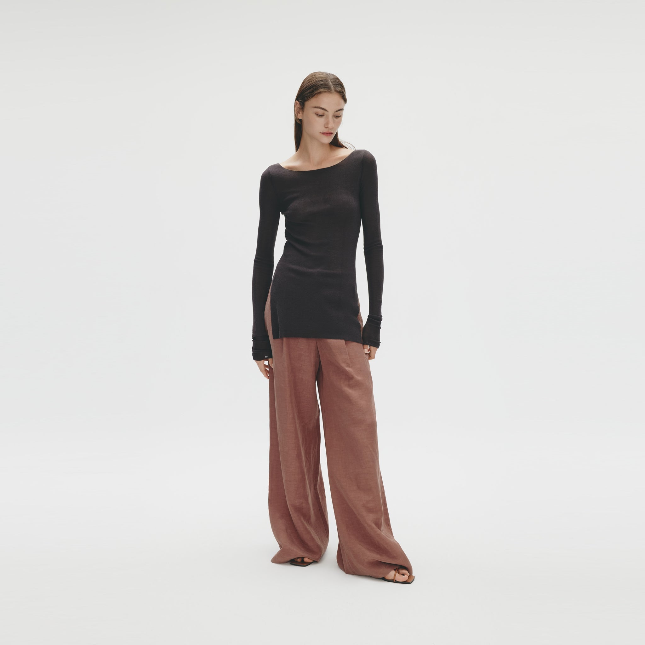 Ribbing Knitted Top, Coal Grey