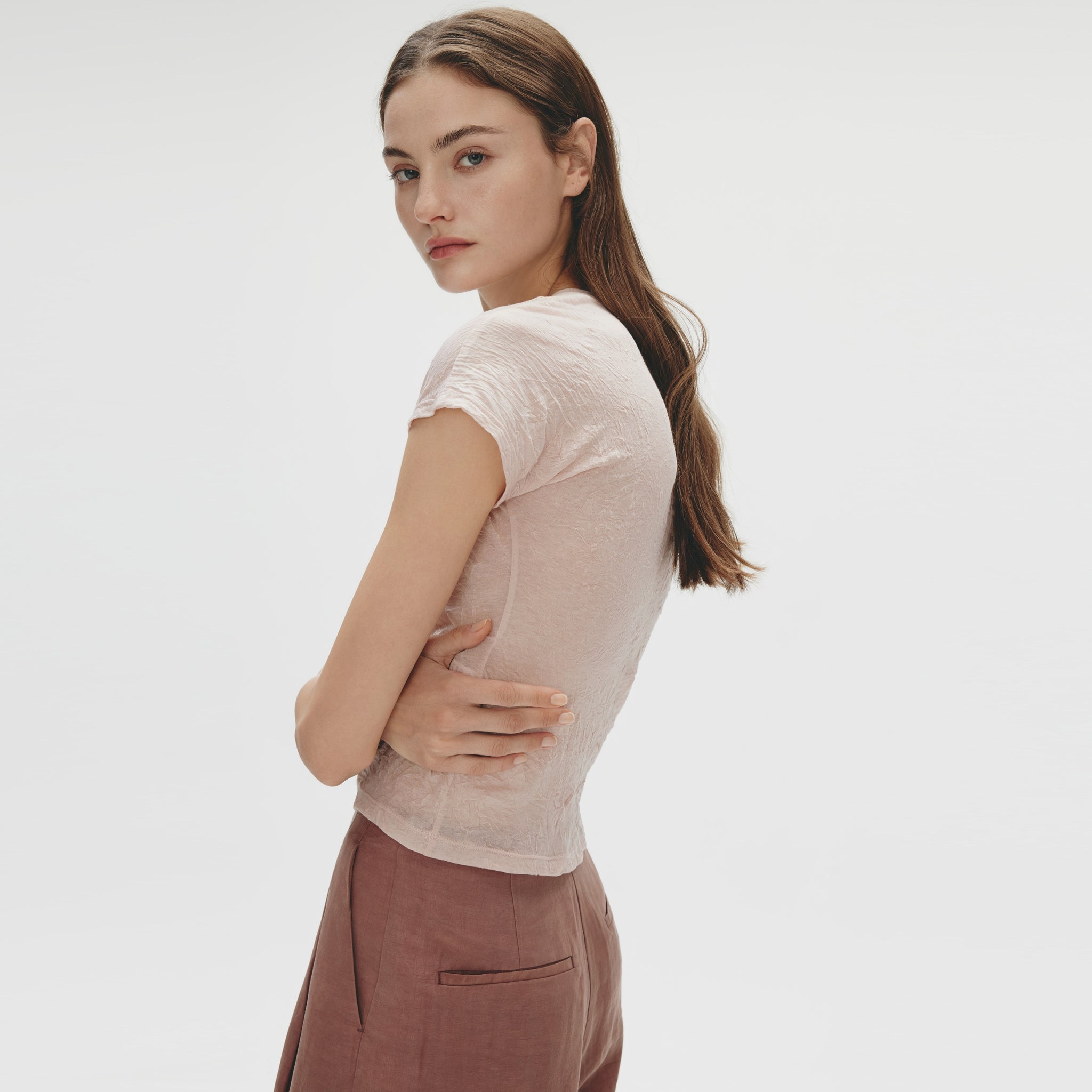 Wrinkle Jersey T-shirt,Light Pink